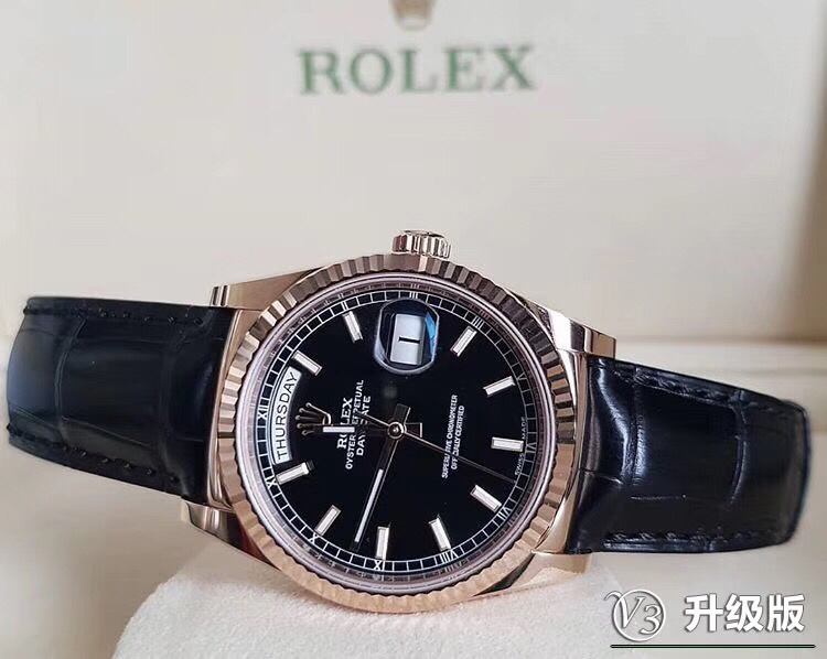 一比一 Rolex 總統表銀盤玫瑰金皮帶星期日历高仿機械腕錶| 9 一比一 Rolex 總統表銀盤玫瑰金皮帶星期日历高仿機械腕錶