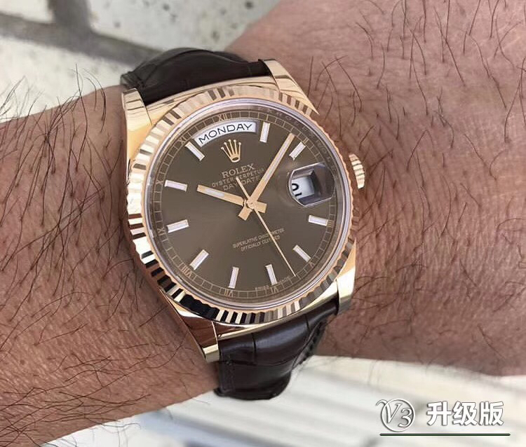 一比一 Rolex 總統表銀盤玫瑰金皮帶星期日历高仿機械腕錶| 8 一比一 Rolex 總統表銀盤玫瑰金皮帶星期日历高仿機械腕錶