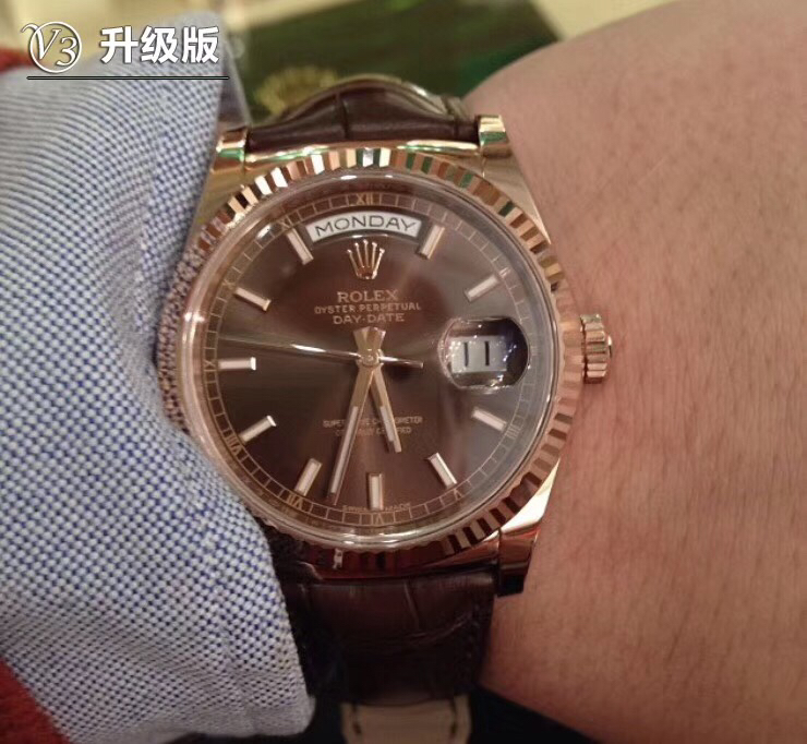 一比一 Rolex 總統表銀盤玫瑰金皮帶星期日历高仿機械腕錶| 7 一比一 Rolex 總統表銀盤玫瑰金皮帶星期日历高仿機械腕錶
