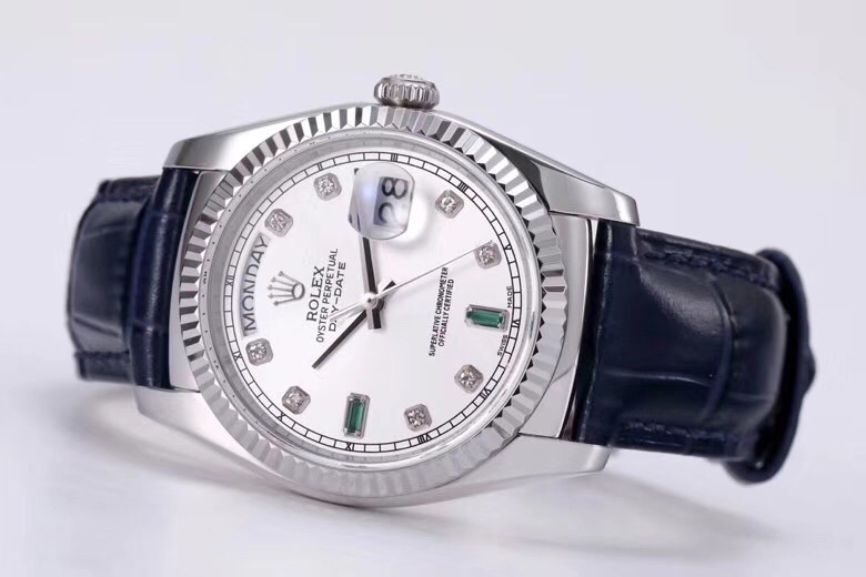高仿 Rolex 總統表白盤鑽刻度鋼殼皮帶星期日历高仿腕錶| 6 高仿 Rolex 總統表白盤鑽刻度鋼殼皮帶星期日历高仿腕錶