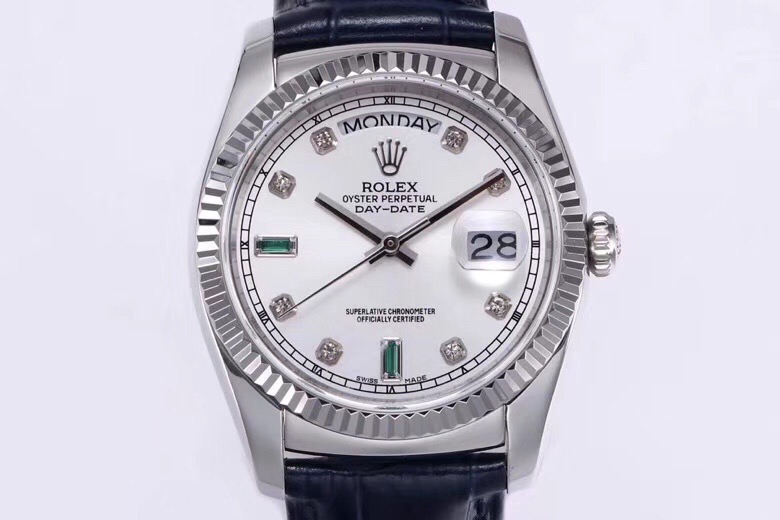 高仿 Rolex 總統表白盤鑽刻度鋼殼皮帶星期日历高仿腕錶| 14 高仿 Rolex 總統表白盤鑽刻度鋼殼皮帶星期日历高仿腕錶