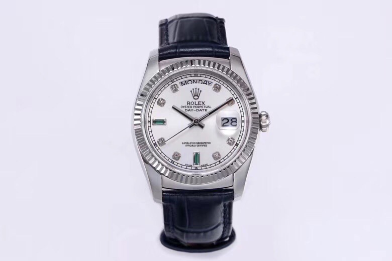 高仿 Rolex 總統表白盤鑽刻度鋼殼皮帶星期日历高仿腕錶| 12 高仿 Rolex 總統表白盤鑽刻度鋼殼皮帶星期日历高仿腕錶