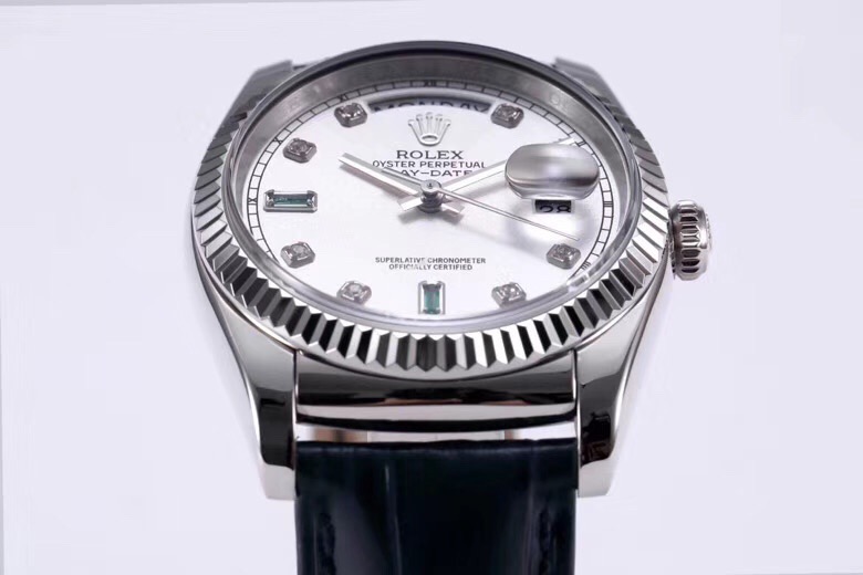 高仿 Rolex 總統表白盤鑽刻度鋼殼皮帶星期日历高仿腕錶| 9 高仿 Rolex 總統表白盤鑽刻度鋼殼皮帶星期日历高仿腕錶