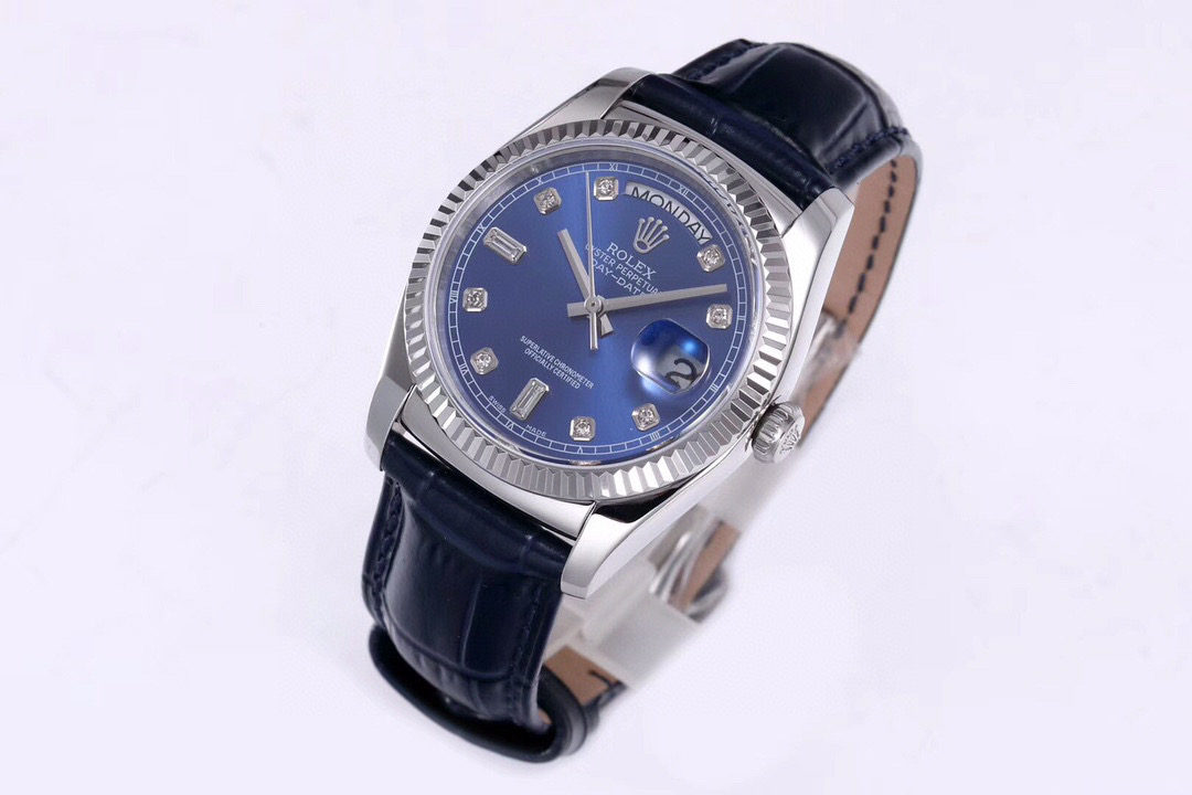 一比一 Rolex 總統表藍盤鑽刻度鋼殼皮帶星期日历高仿腕錶| 11 一比一 Rolex 總統表藍盤鑽刻度鋼殼皮帶星期日历高仿腕錶