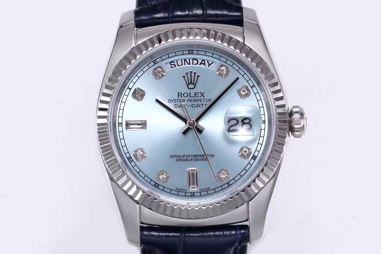 高仿 Rolex 總統表淺藍盤鋼殼皮帶星期日历高仿男士腕錶| 14 高仿 Rolex 總統表淺藍盤鋼殼皮帶星期日历高仿男士腕錶