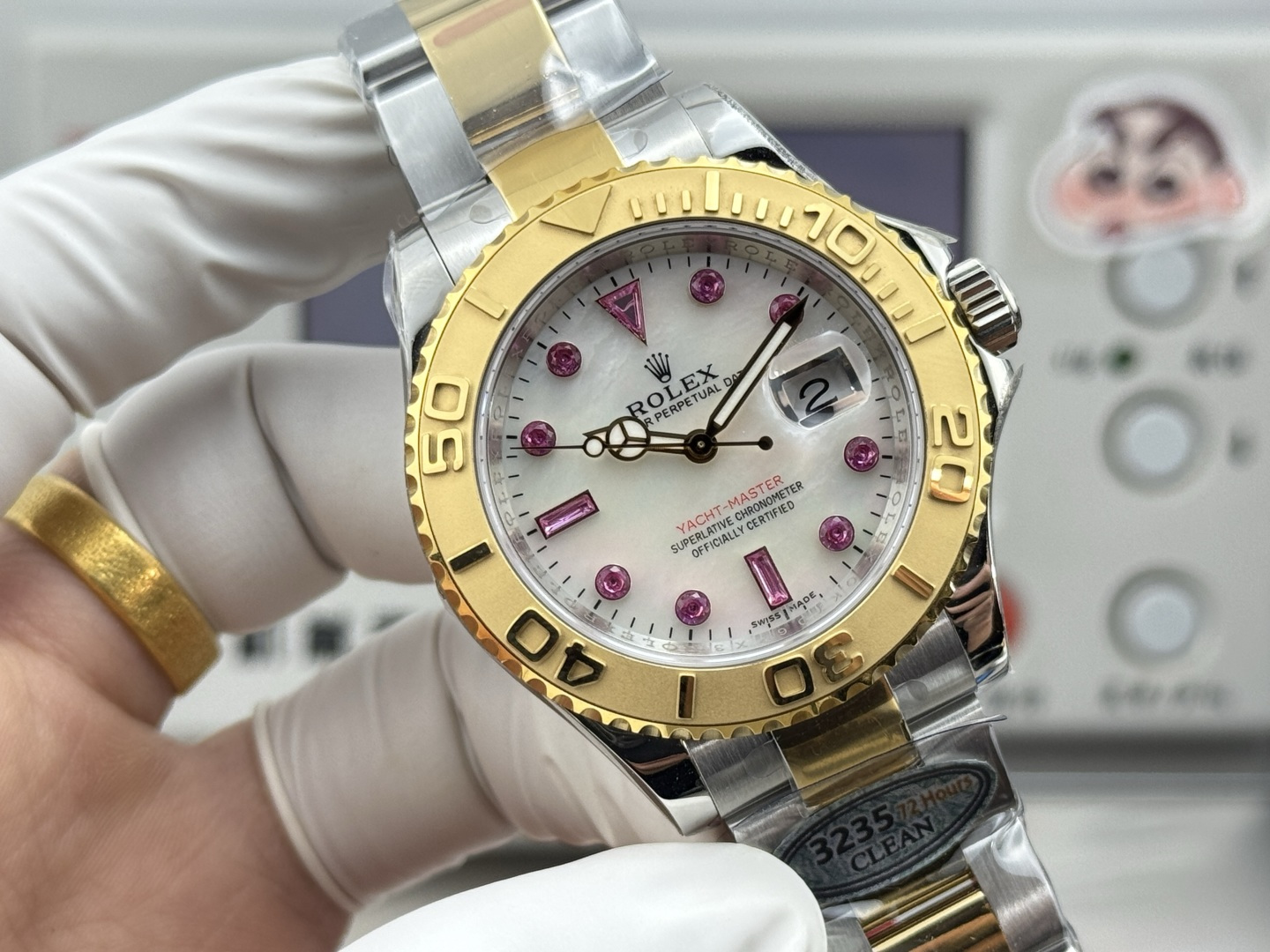 Rolex 原單 Yacht-Master 珍珠母贝盘粉钻刻度女款机械腕表| 14 Rolex 原單 Yacht-Master 珍珠母贝盘粉钻刻度女款机械腕表