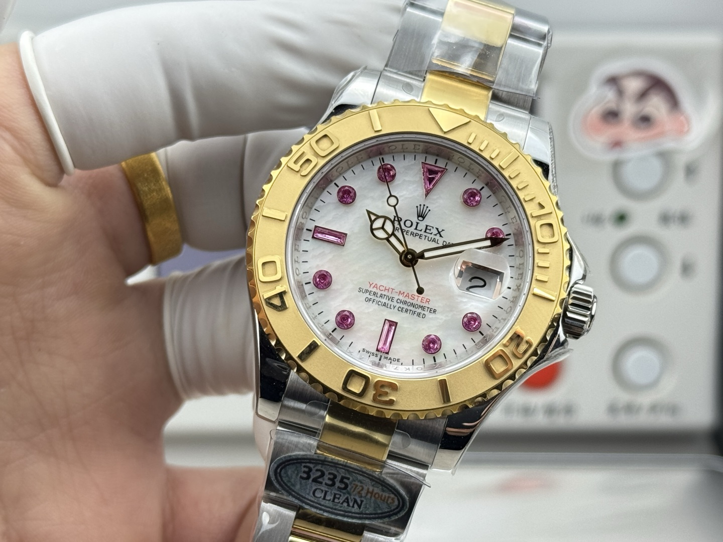 Rolex 原單 Yacht-Master 珍珠母贝盘粉钻刻度女款机械腕表| 13 Rolex 原單 Yacht-Master 珍珠母贝盘粉钻刻度女款机械腕表