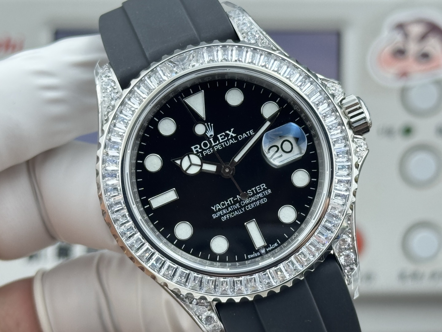 ROLEX 高仿 男款 Yacht-Master 彩鑽黑面 高級訂製腕錶| 12 ROLEX 高仿 男款 Yacht-Master 彩鑽黑面 高級訂製腕錶