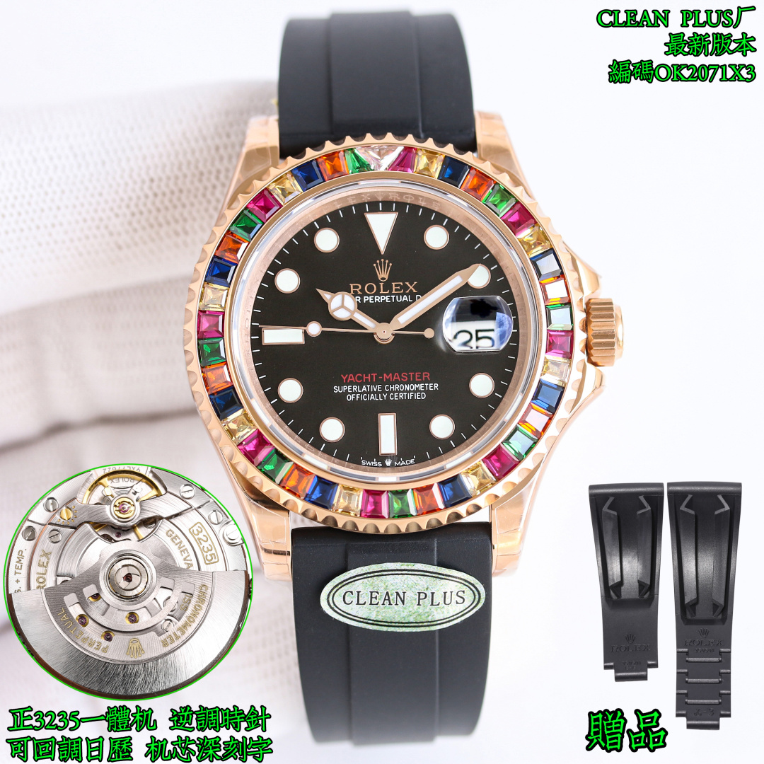 ROLEX 一比一 男款 Yacht-Master 彩鑽圈黑面 奢華運動腕錶