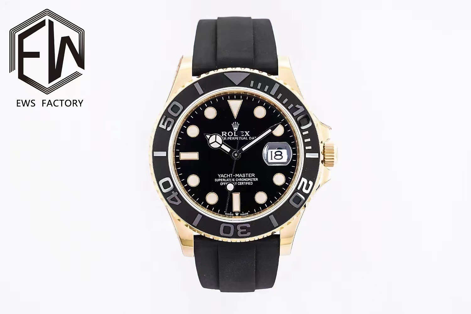 ROLEX 原單 男款 Yacht-Master 黑金膠帶款 經典潛水腕錶