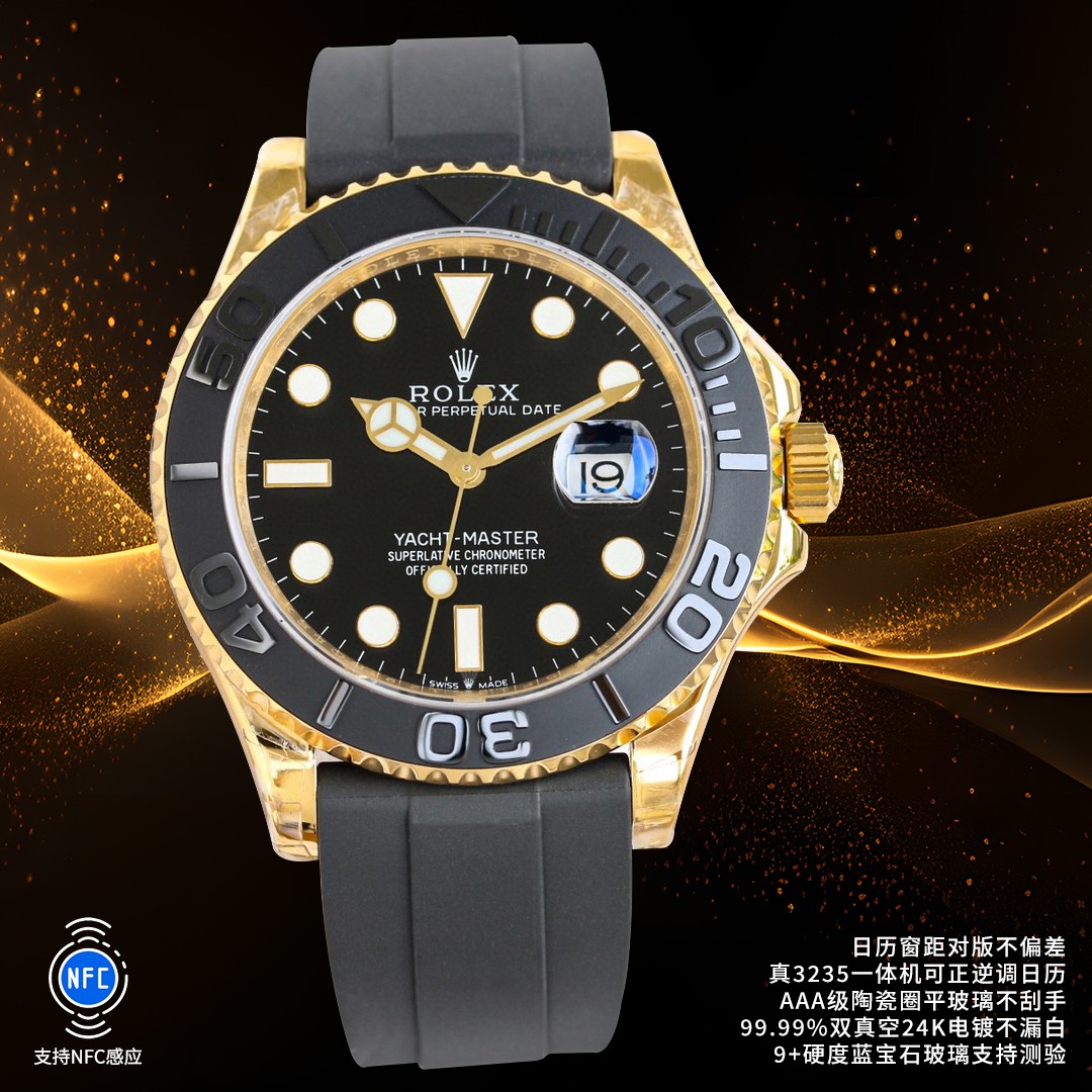 ROLEX A貨 男款 Yacht-Master 黑面陶瓷圈 膠帶運動腕錶