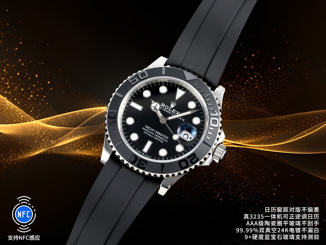 ROLEX 高仿 男款 Yacht-Master 黑金配色 運動休閒腕錶