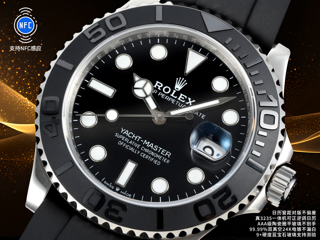 ROLEX 高仿 男款 Yacht-Master 黑金配色 運動休閒腕錶| 14 ROLEX 高仿 男款 Yacht-Master 黑金配色 運動休閒腕錶