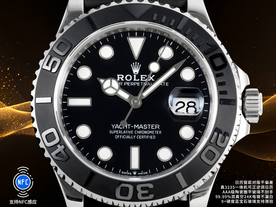ROLEX 高仿 男款 Yacht-Master 黑金配色 運動休閒腕錶| 13 ROLEX 高仿 男款 Yacht-Master 黑金配色 運動休閒腕錶