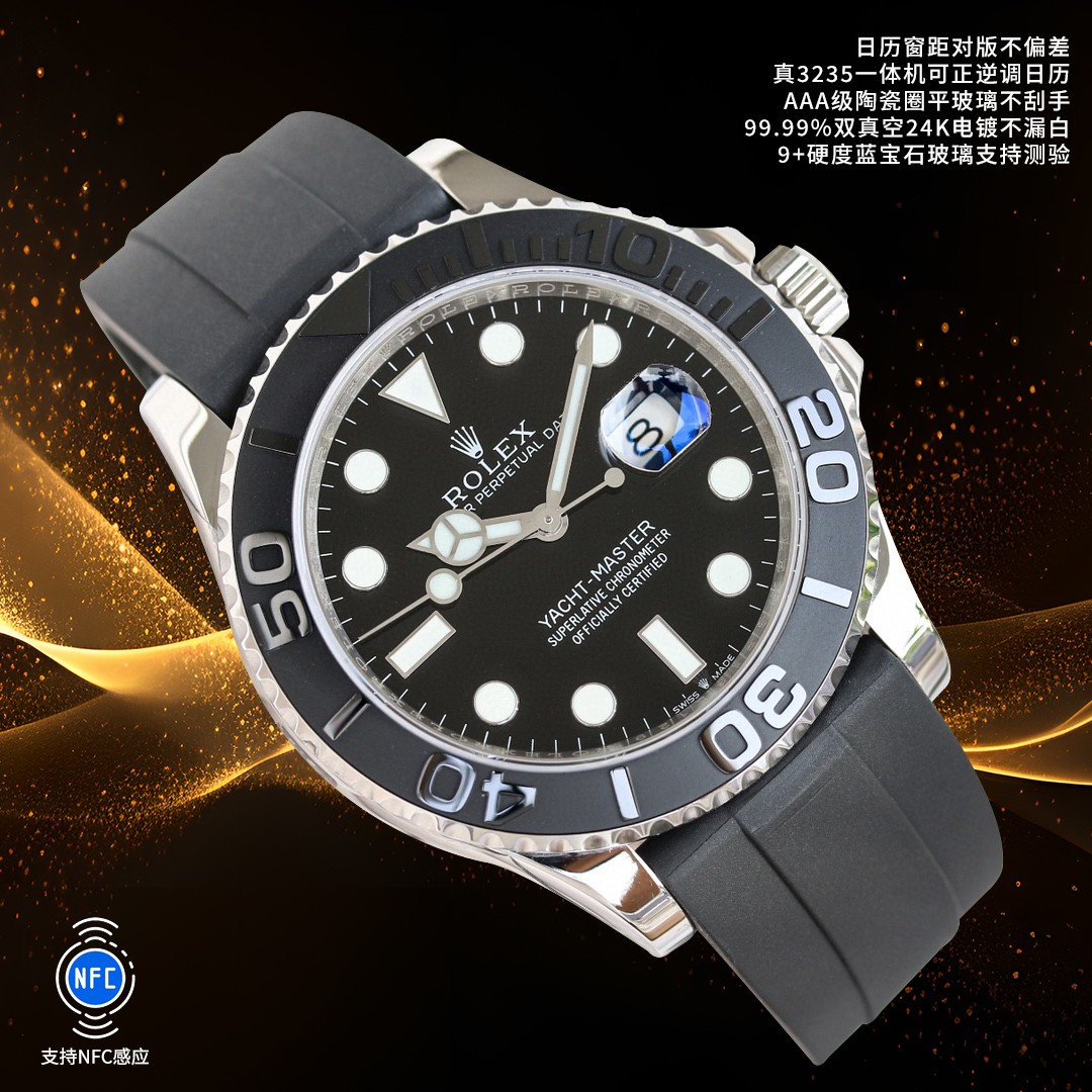 ROLEX 高仿 男款 Yacht-Master 黑金配色 運動休閒腕錶| 12 ROLEX 高仿 男款 Yacht-Master 黑金配色 運動休閒腕錶