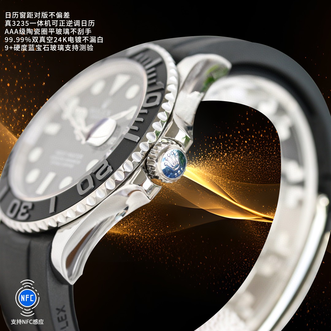 ROLEX 高仿 男款 Yacht-Master 黑金配色 運動休閒腕錶| 9 ROLEX 高仿 男款 Yacht-Master 黑金配色 運動休閒腕錶