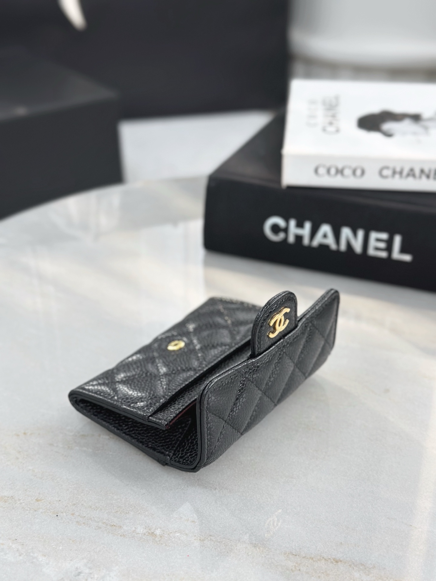 Chanel 復刻 黑色菱格三折短夾 CC金扣小香卡包皮夾| 9 Chanel 復刻 黑色菱格三折短夾 CC金扣小香卡包皮夾