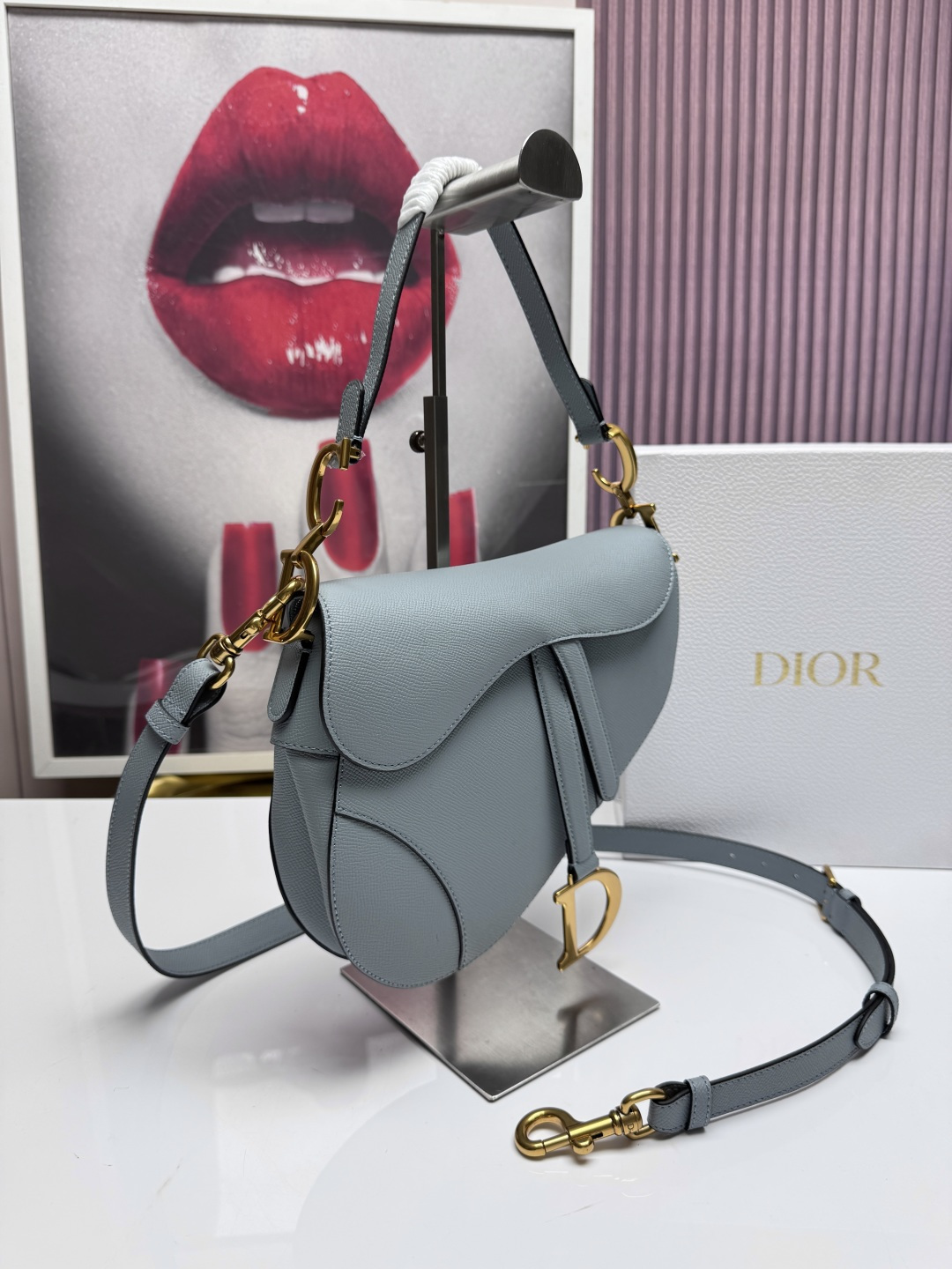 Dior 高仿馬鞍包 灰藍色單肩包時尚斜背包簡約百搭款| 13 Dior 高仿馬鞍包 灰藍色單肩包時尚斜背包簡約百搭款