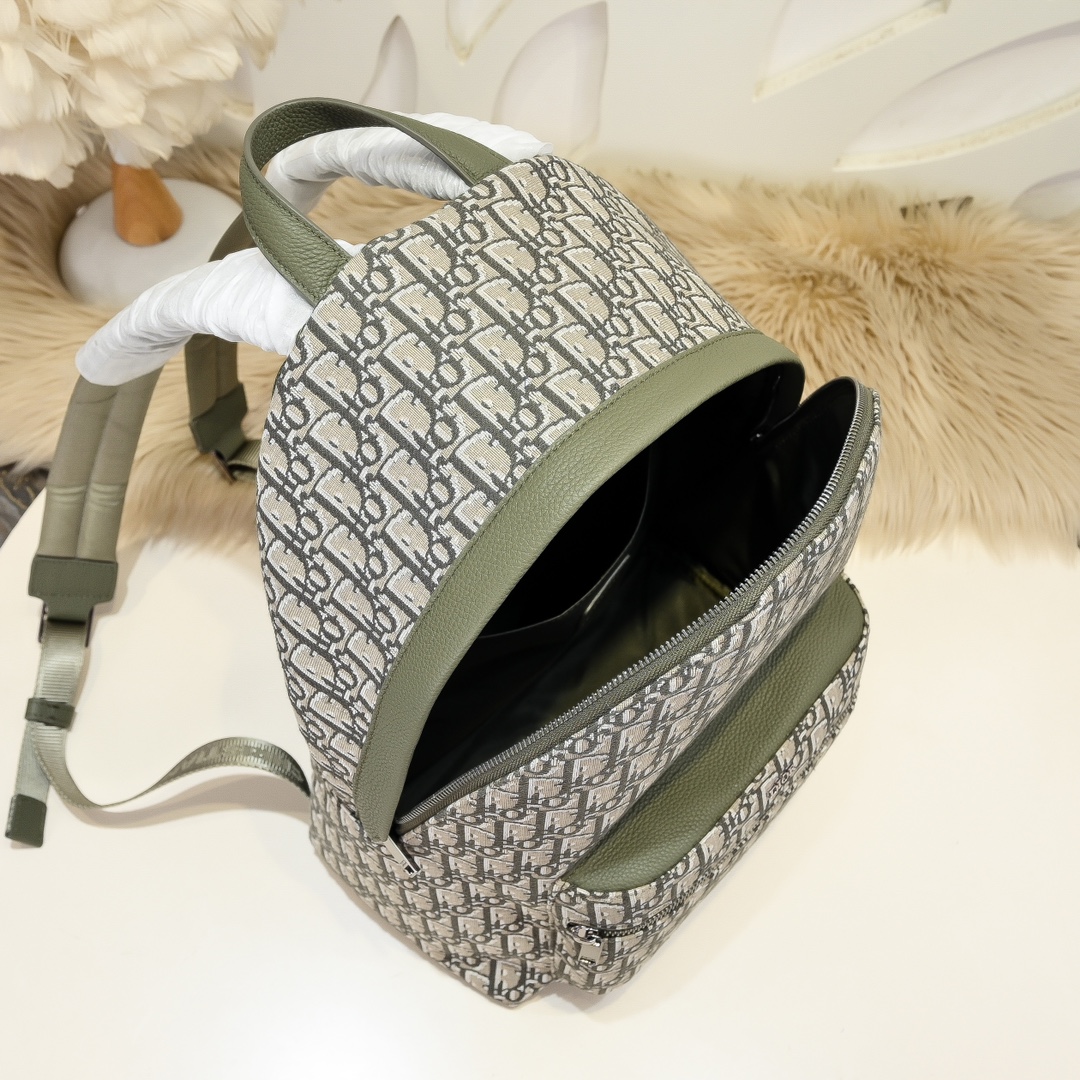 Dior 原單 Oblique老花後背包軍綠拼接雙肩包| 7 Dior 原單 Oblique老花後背包軍綠拼接雙肩包