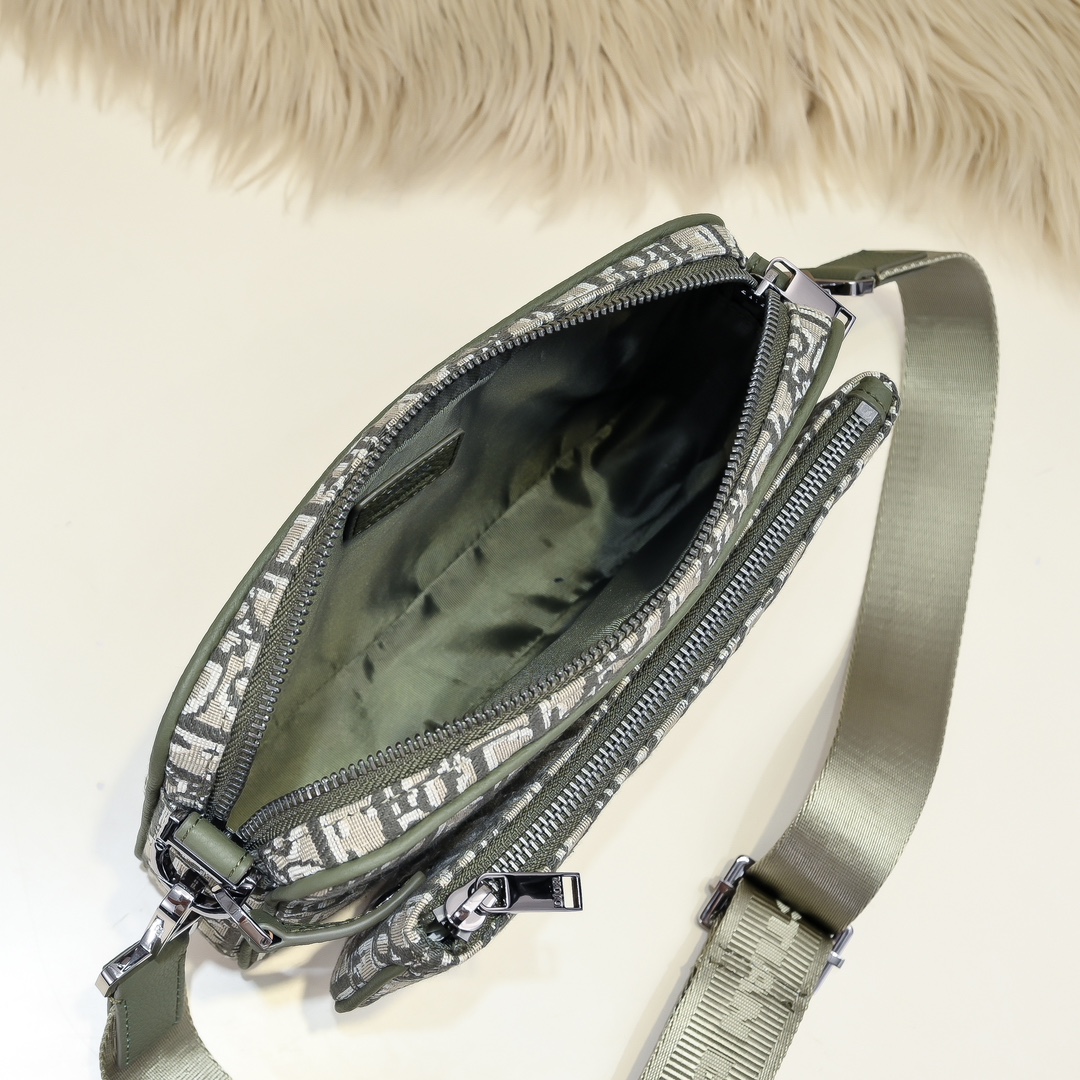 Dior 一比一 Safari Oblique半月斜背包軍綠拼色款| 7 Dior 一比一 Safari Oblique半月斜背包軍綠拼色款