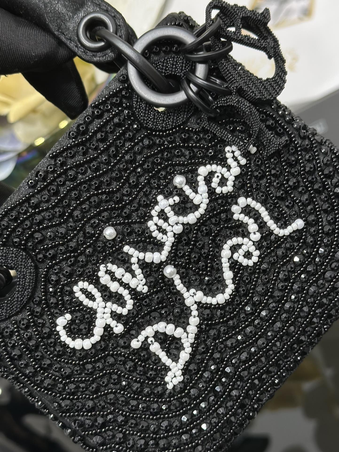 一比一Dior Lady Dior黑色串珠刺繡迷你戴妃包斜挎女包| 9 一比一Dior Lady Dior黑色串珠刺繡迷你戴妃包斜挎女包