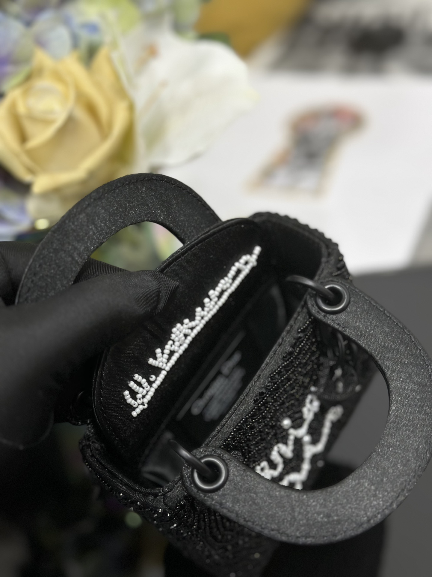 一比一Dior Lady Dior黑色串珠刺繡迷你戴妃包斜挎女包| 8 一比一Dior Lady Dior黑色串珠刺繡迷你戴妃包斜挎女包