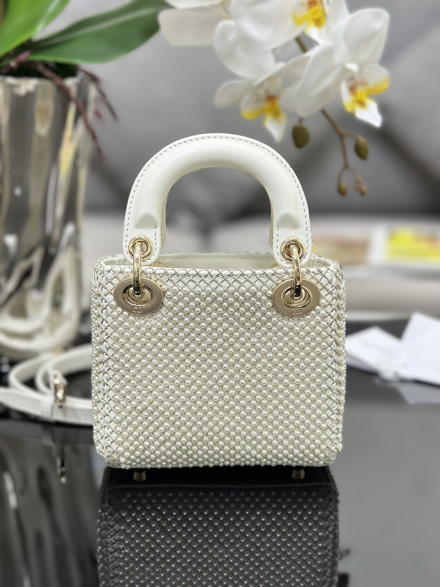 原單Dior Lady Dior珍珠滿鑽白色戴妃包高級女包| 14 原單Dior Lady Dior珍珠滿鑽白色戴妃包高級女包