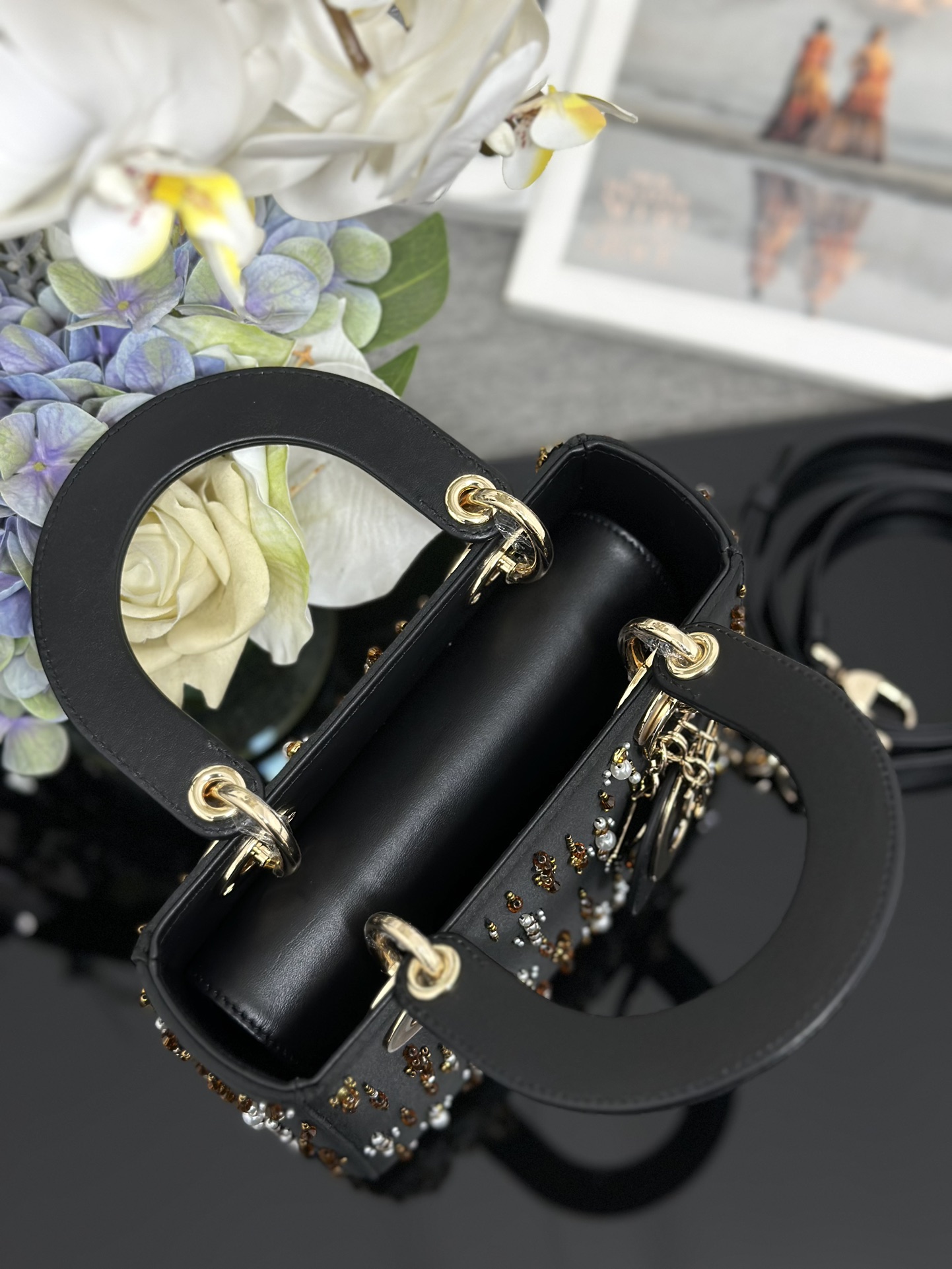 一比一Dior Lady Dior黑色流蘇珠飾戴妃包高級手提包| 9 一比一Dior Lady Dior黑色流蘇珠飾戴妃包高級手提包