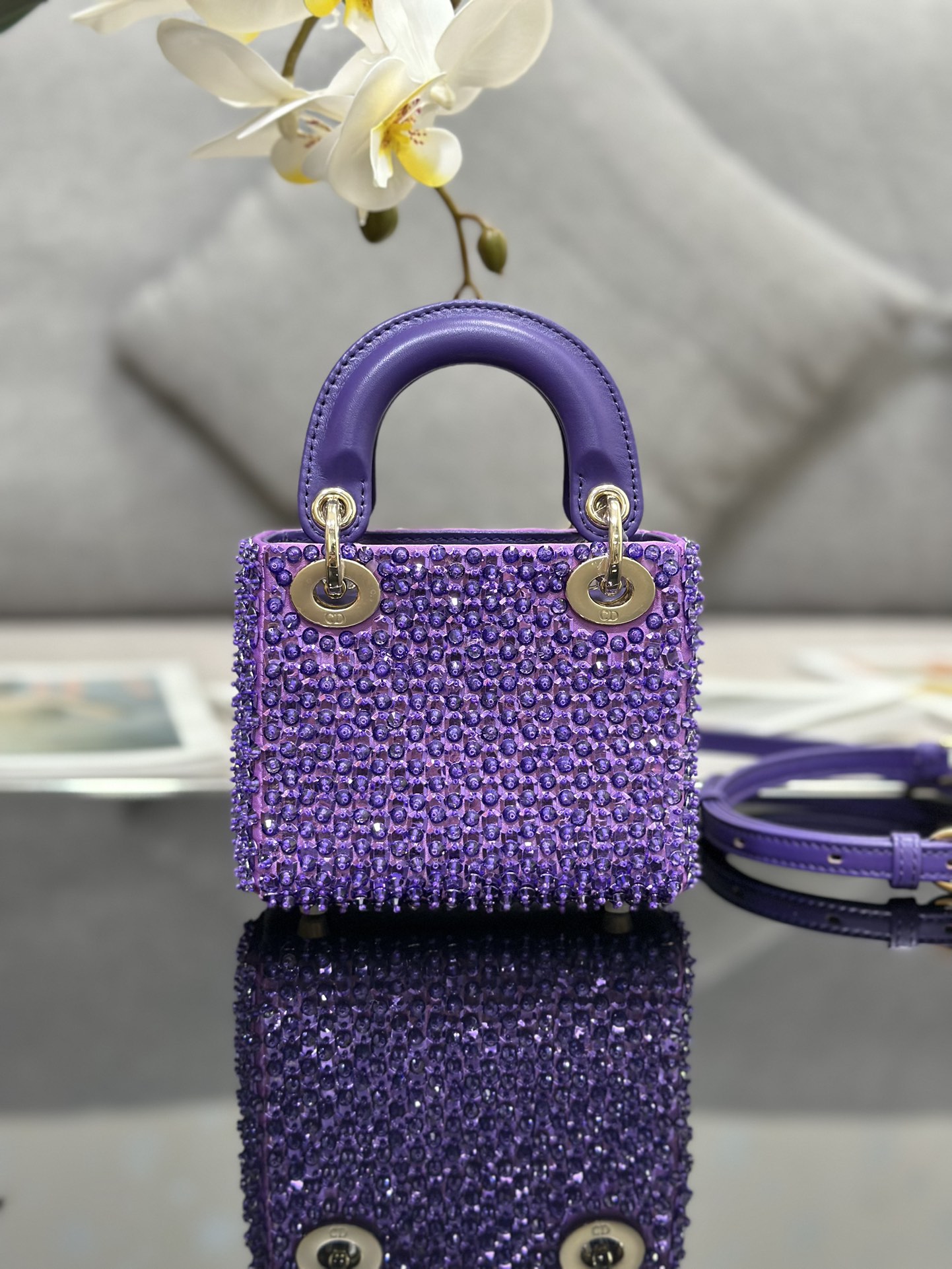 A貨Dior Lady Dior紫色水鑽迷你戴妃包高級精品女包| 14 A貨Dior Lady Dior紫色水鑽迷你戴妃包高級精品女包
