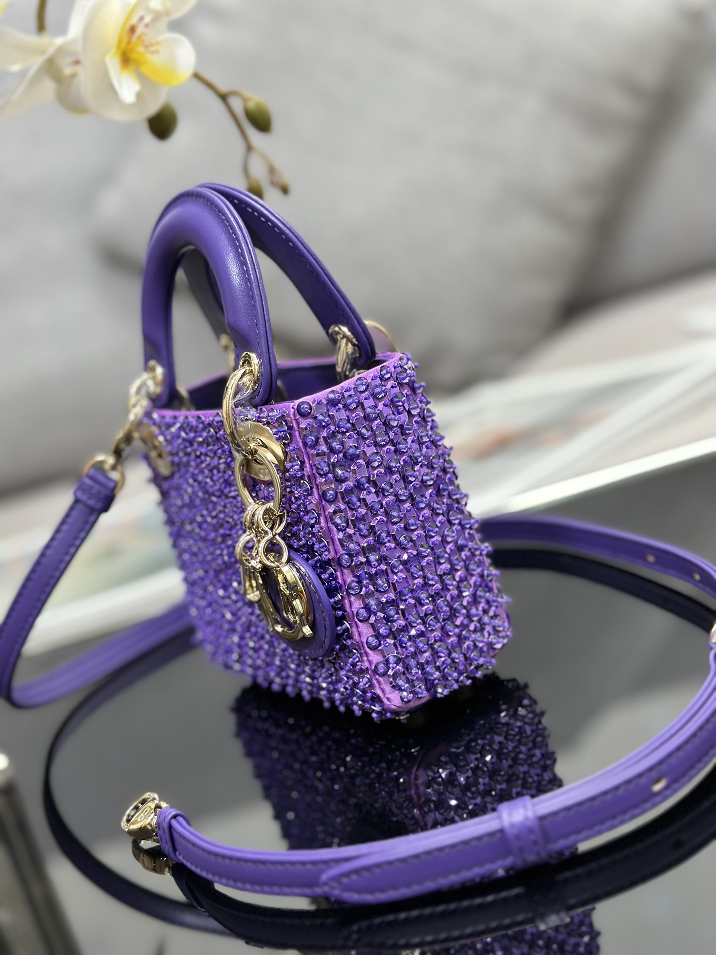 A貨Dior Lady Dior紫色水鑽迷你戴妃包高級精品女包| 13 A貨Dior Lady Dior紫色水鑽迷你戴妃包高級精品女包