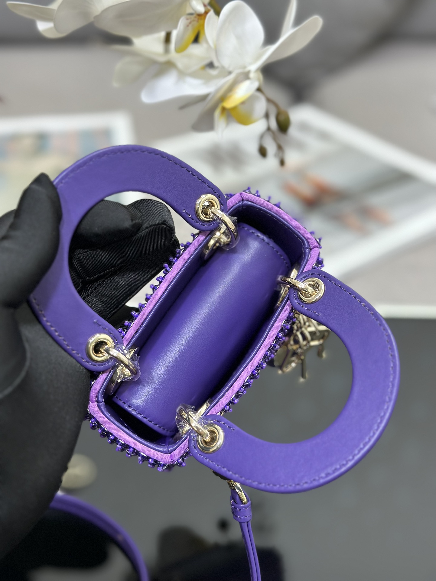 A貨Dior Lady Dior紫色水鑽迷你戴妃包高級精品女包| 9 A貨Dior Lady Dior紫色水鑽迷你戴妃包高級精品女包