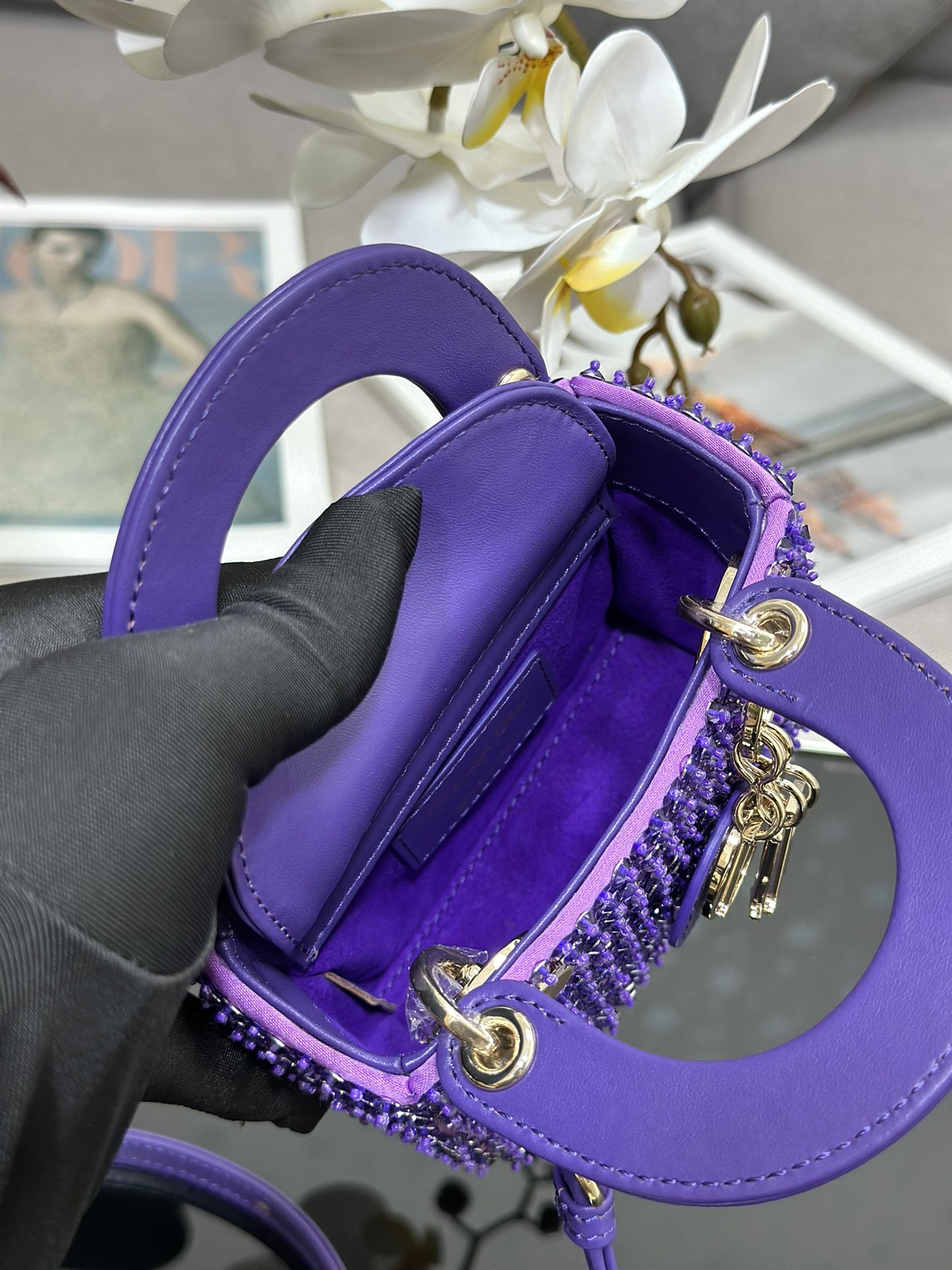 A貨Dior Lady Dior紫色水鑽迷你戴妃包高級精品女包| 8 A貨Dior Lady Dior紫色水鑽迷你戴妃包高級精品女包