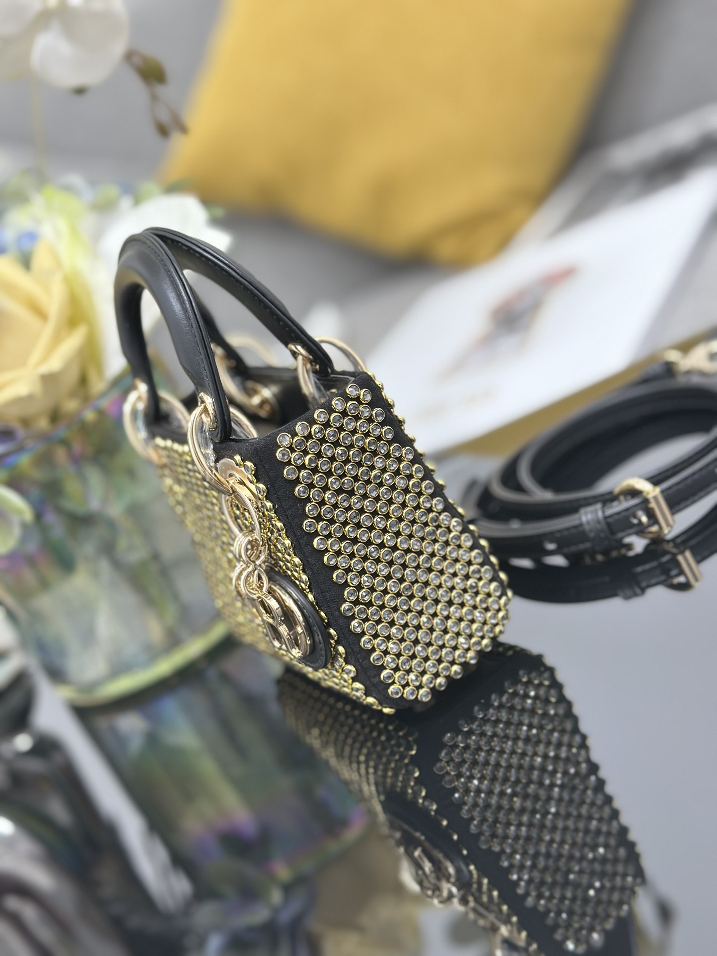 原單Dior Lady Dior金色鉚釘迷你包 晚宴風鏈條手提包| 13 原單Dior Lady Dior金色鉚釘迷你包 晚宴風鏈條手提包