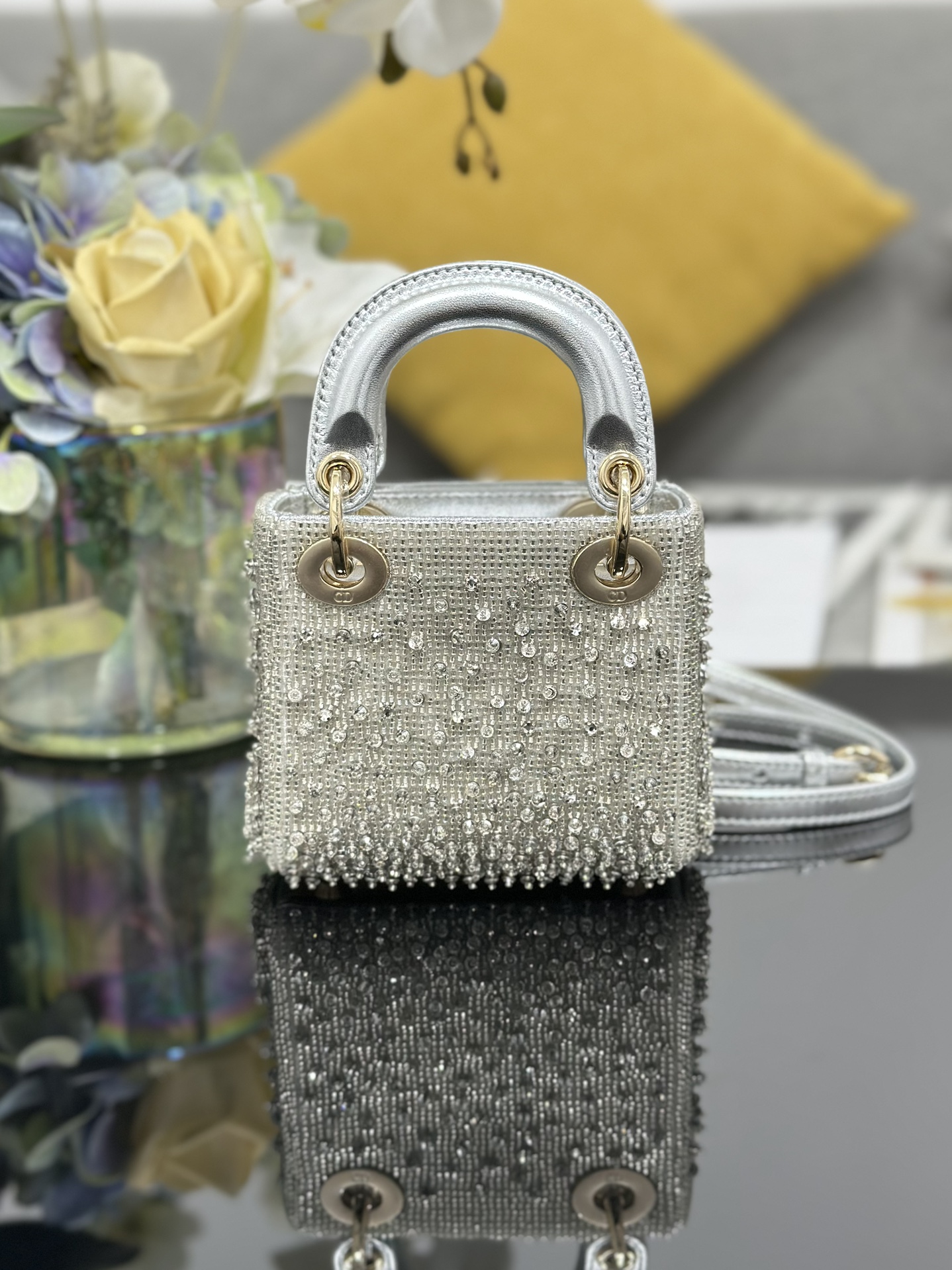 一比一Dior Lady Dior銀色水鑽迷你包 高級感精品女包| 14 一比一Dior Lady Dior銀色水鑽迷你包 高級感精品女包