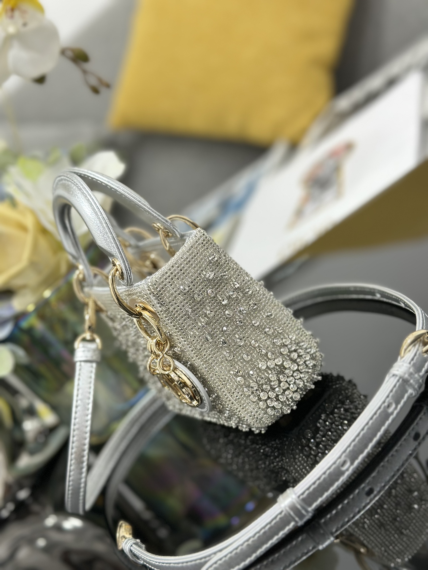 一比一Dior Lady Dior銀色水鑽迷你包 高級感精品女包| 13 一比一Dior Lady Dior銀色水鑽迷你包 高級感精品女包