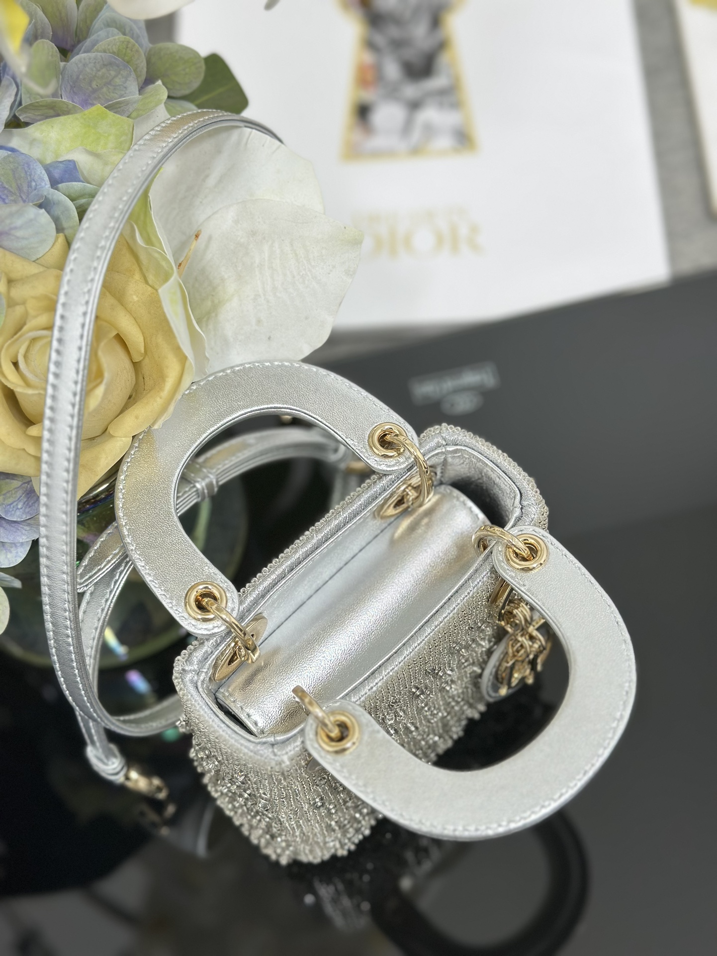 一比一Dior Lady Dior銀色水鑽迷你包 高級感精品女包| 9 一比一Dior Lady Dior銀色水鑽迷你包 高級感精品女包