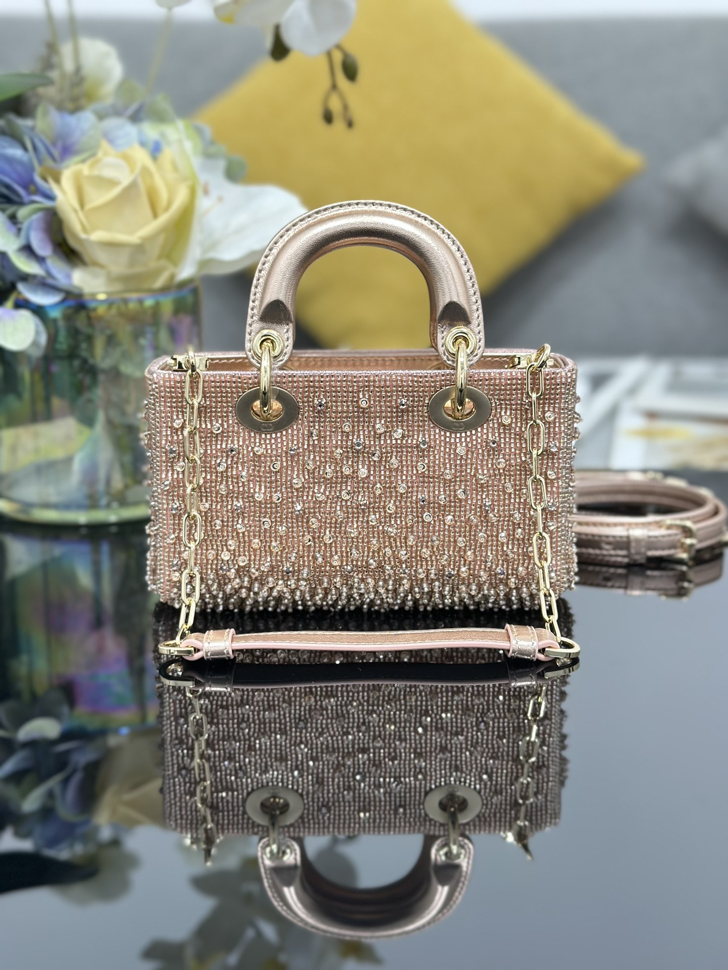 原單Dior Lady Dior粉金水鑽迷你包 高級精品手提包| 14 原單Dior Lady Dior粉金水鑽迷你包 高級精品手提包