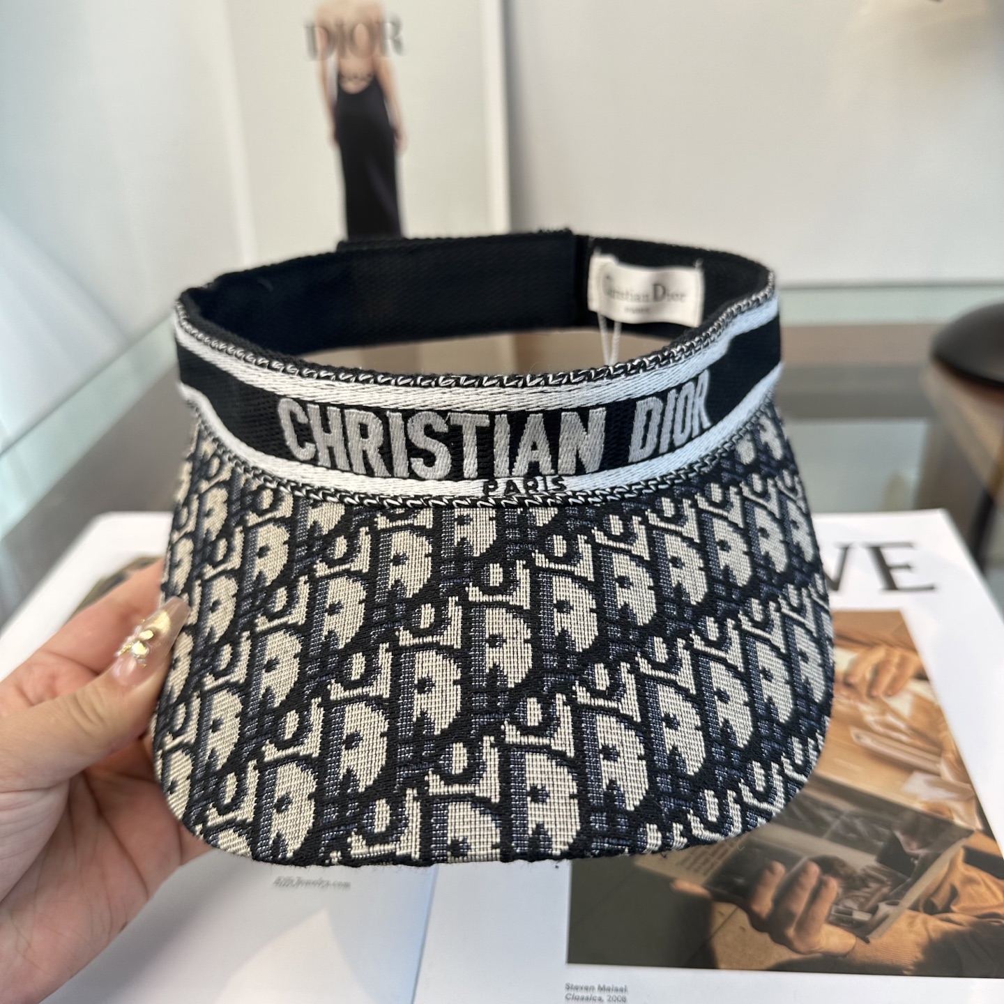 Dior高仿黑色Oblique提花空頂帽Christian Dior遮陽帽| 12 Dior高仿黑色Oblique提花空頂帽Christian Dior遮陽帽