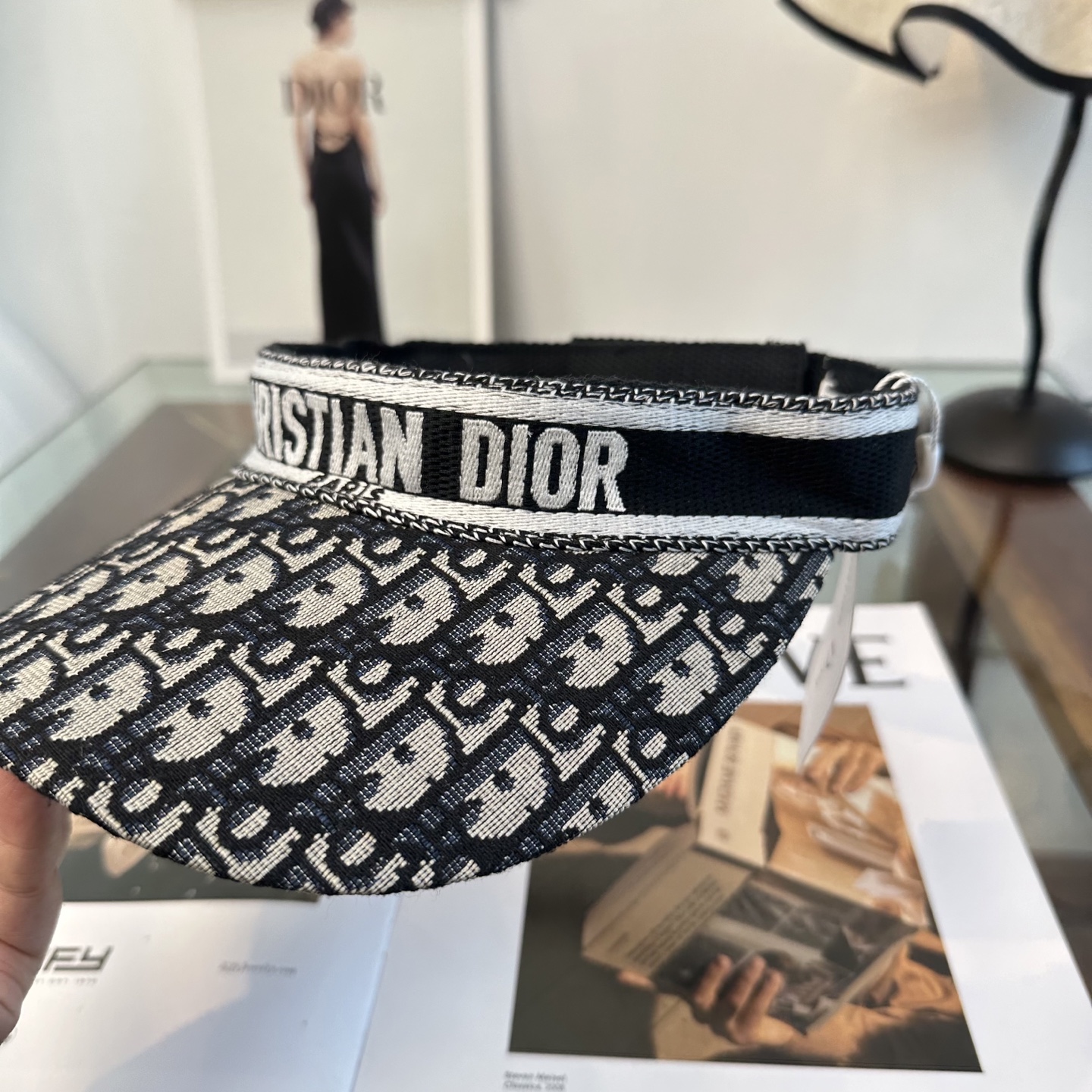 Dior高仿黑色Oblique提花空頂帽Christian Dior遮陽帽| 9 Dior高仿黑色Oblique提花空頂帽Christian Dior遮陽帽