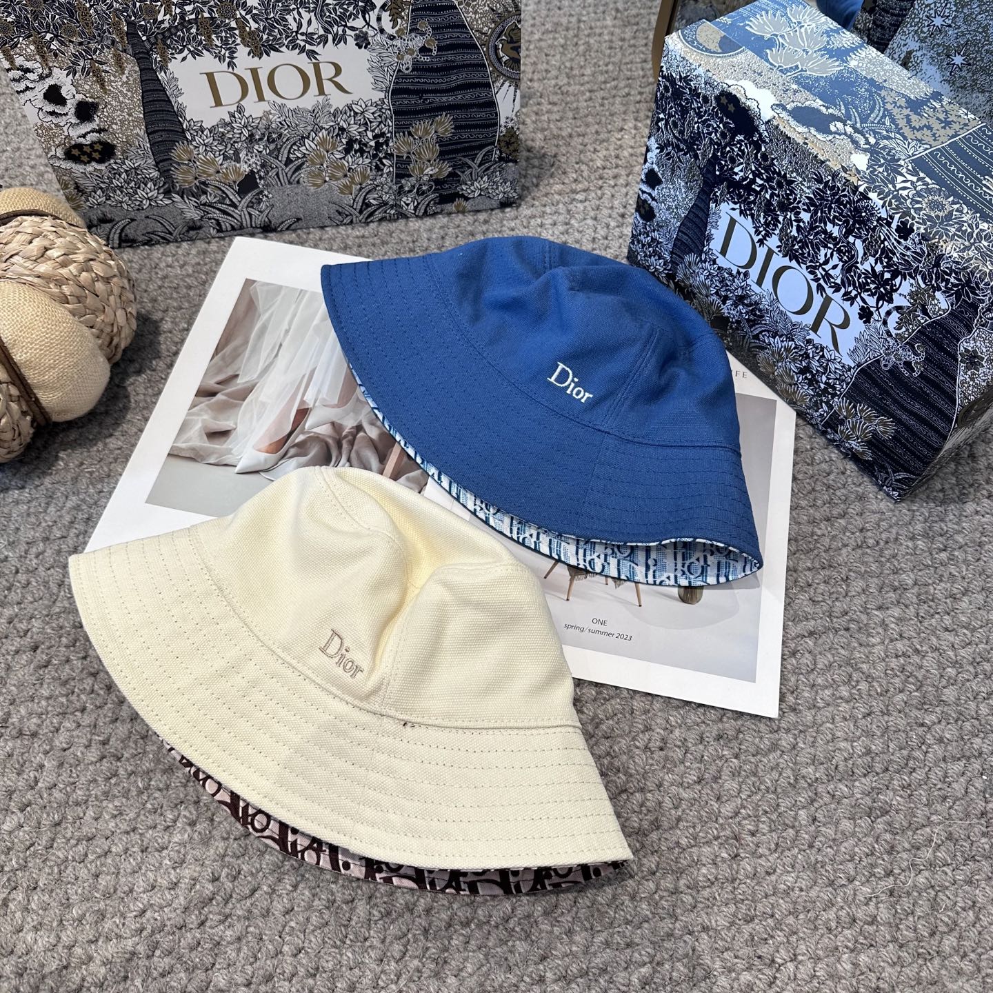 A貨Dior藍色刺繡漁夫帽 精品休閒遮陽帽| 6 A貨Dior藍色刺繡漁夫帽 精品休閒遮陽帽