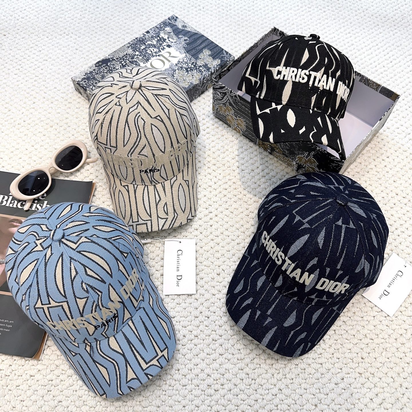 Dior高仿淺藍老花棒球帽精品刺繡鴨舌帽| 6 Dior高仿淺藍老花棒球帽精品刺繡鴨舌帽