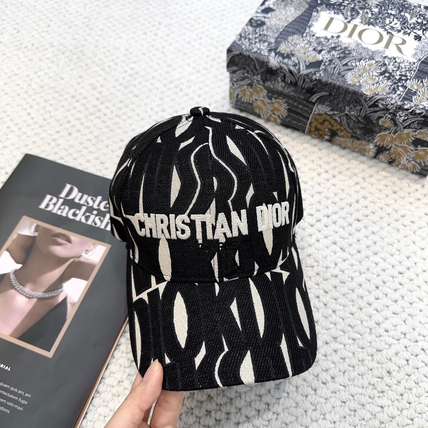 Dior原單米白色提花黑色棒球帽精品刺繡遮陽帽| 13 Dior原單米白色提花黑色棒球帽精品刺繡遮陽帽