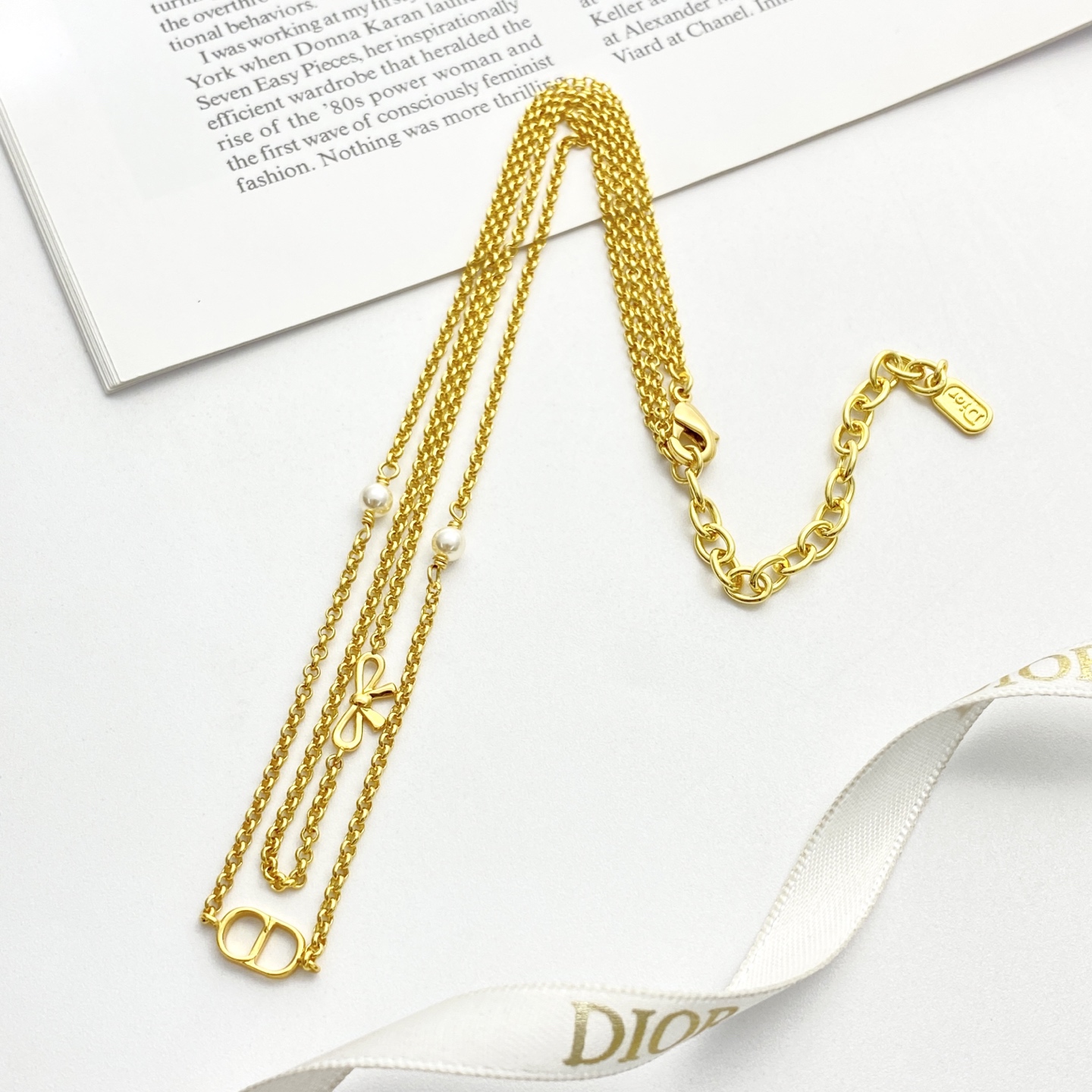 Dior原單雙層CD珍珠蝴蝶結項鍊高級感女神飾品| 9 Dior原單雙層CD珍珠蝴蝶結項鍊高級感女神飾品