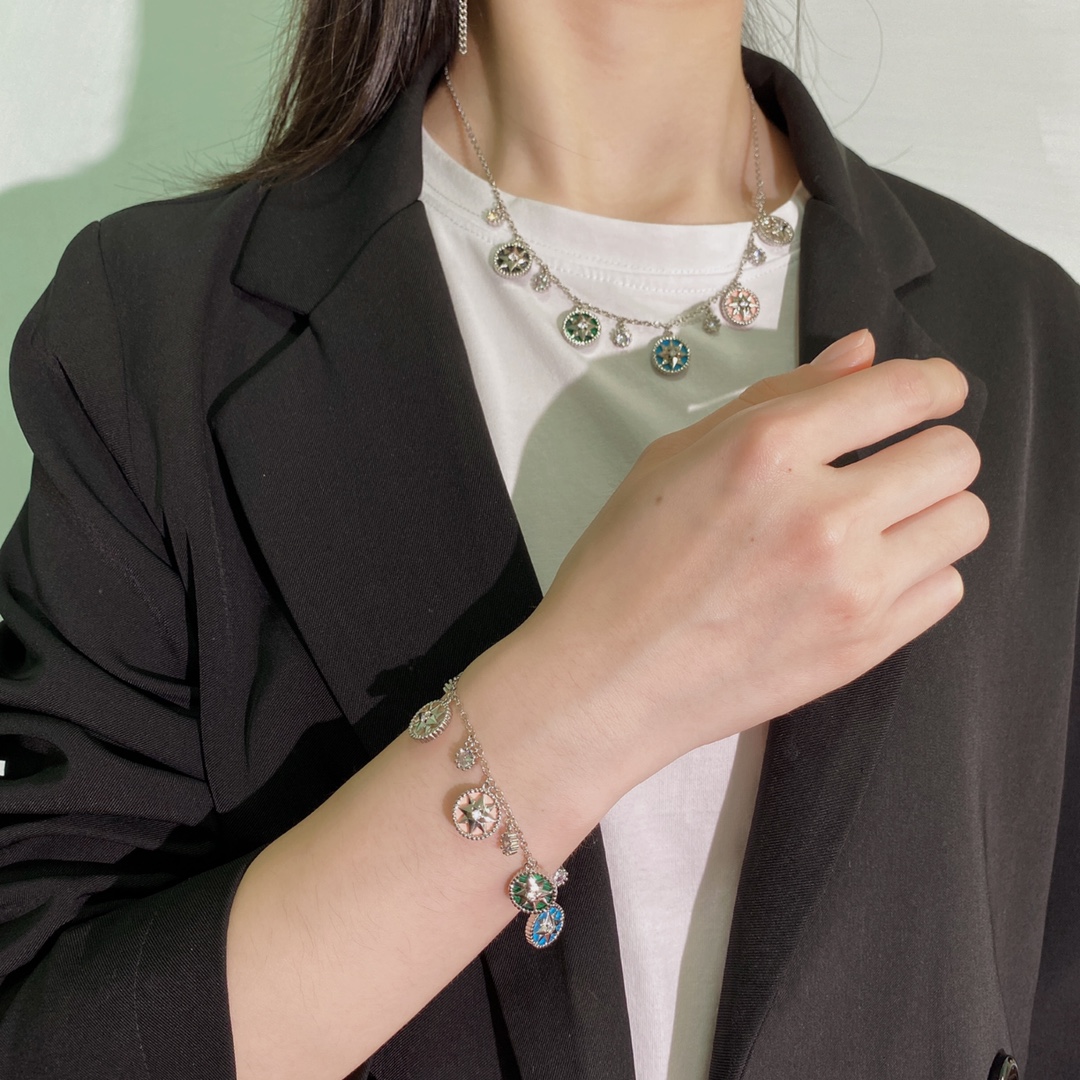 Dior原單彩色羅盤項鍊手鍊套裝高級感女款飾品| 8 Dior原單彩色羅盤項鍊手鍊套裝高級感女款飾品