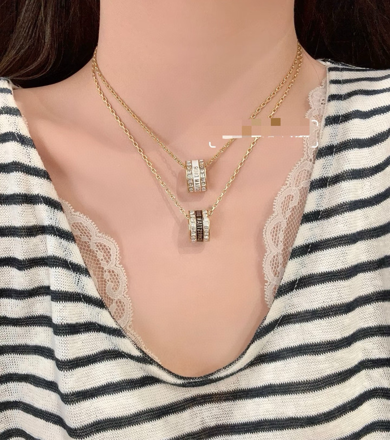 原單Dior雙圈滿鑽項鍊 女士高端鎖骨鏈飾品| 9 原單Dior雙圈滿鑽項鍊 女士高端鎖骨鏈飾品