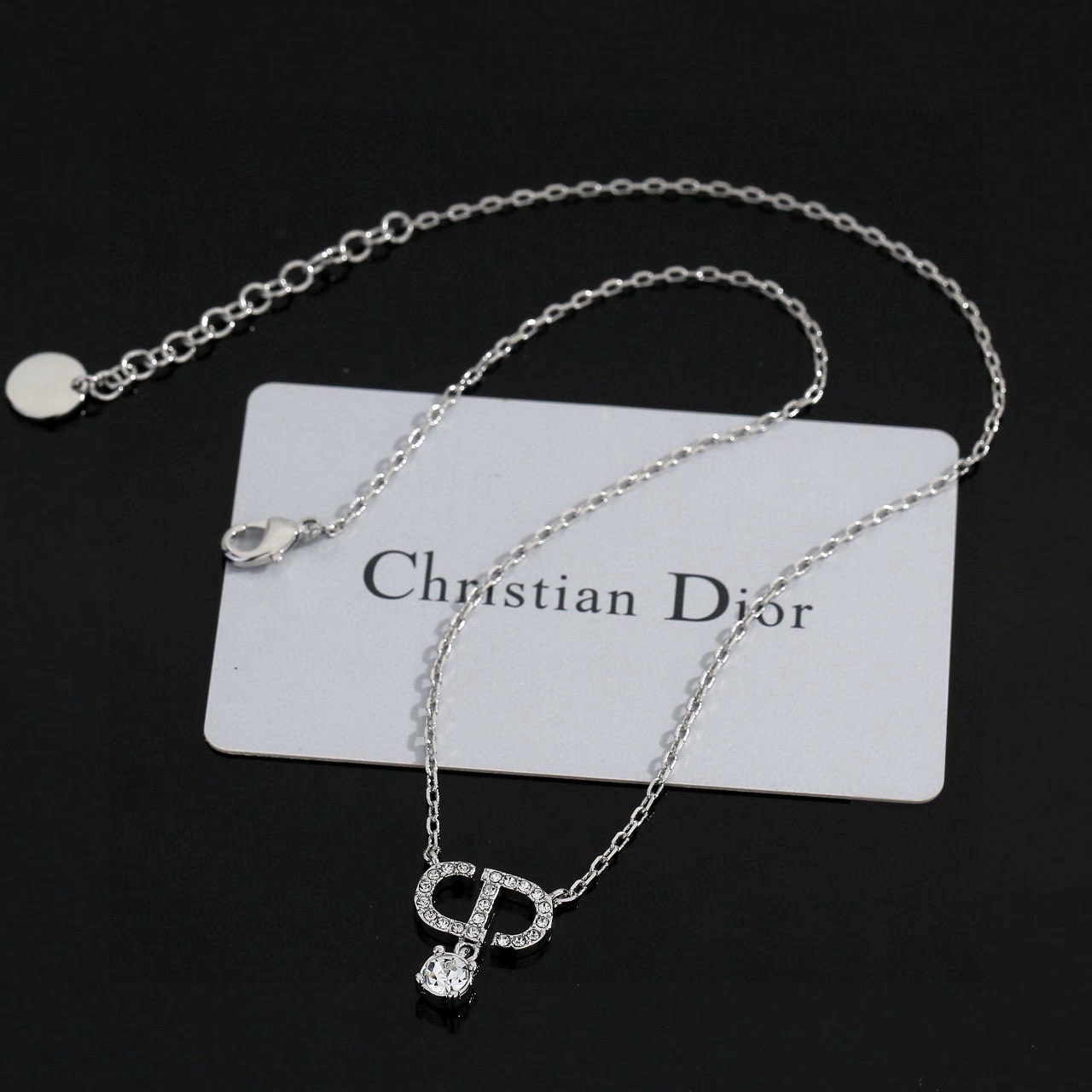 A貨Dior CD鑽石吊墜項鍊女款銀色鎖骨鏈| 7 A貨Dior CD鑽石吊墜項鍊女款銀色鎖骨鏈