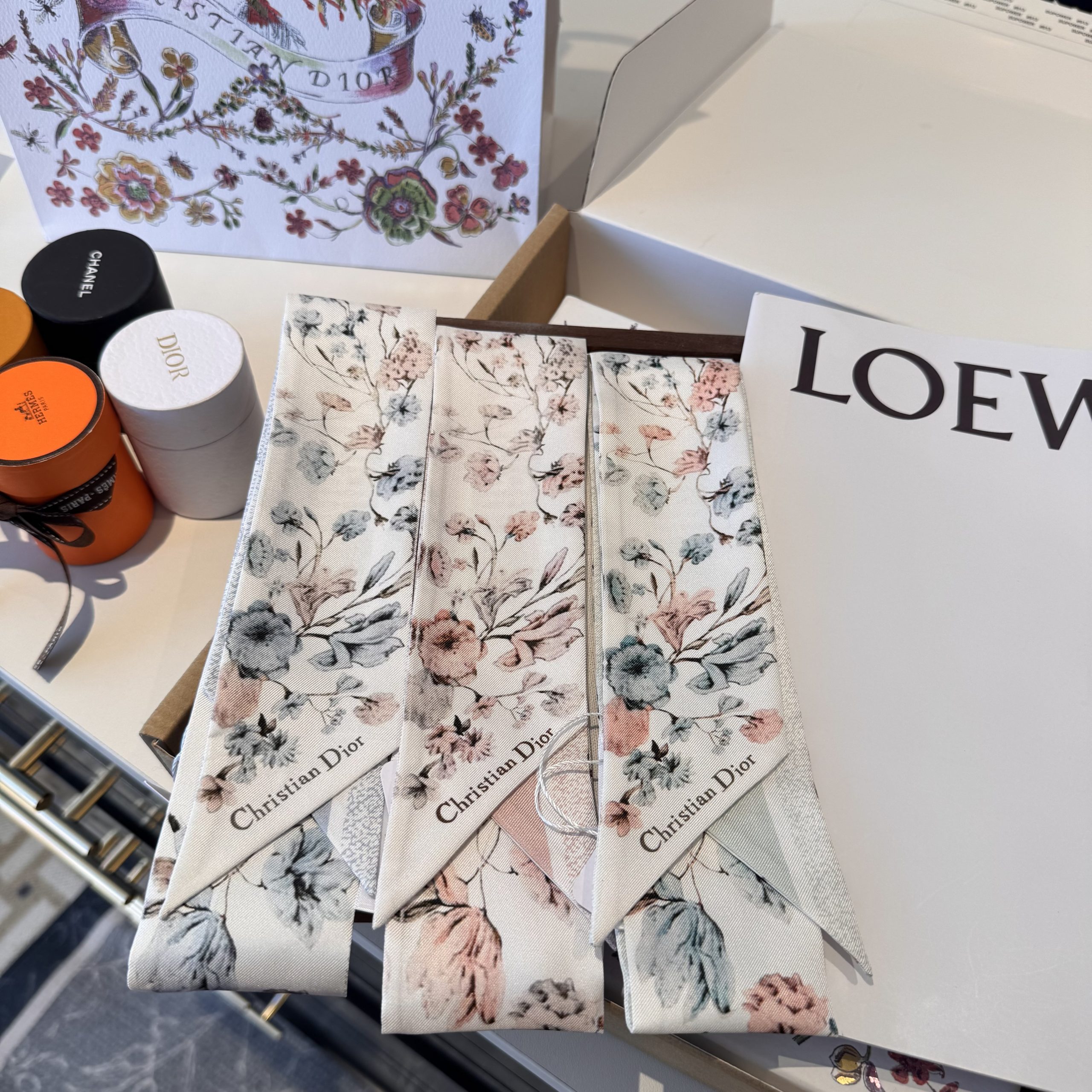 Dior原單粉色花卉雙面絲巾小飄帶氣質髮帶| 14 Dior原單粉色花卉雙面絲巾小飄帶氣質髮帶