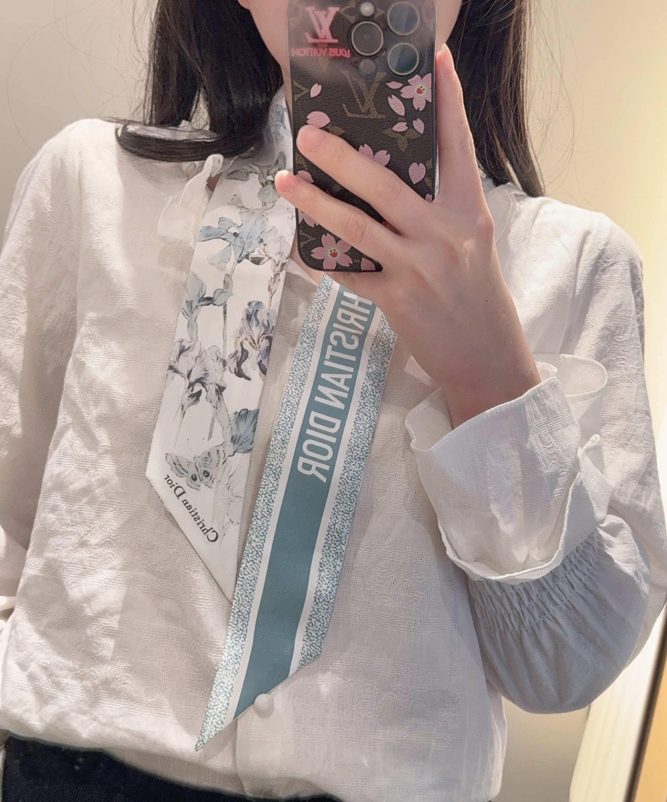Dior高仿藍灰花卉印花雙面絲巾緞帶髮飾| 6 Dior高仿藍灰花卉印花雙面絲巾緞帶髮飾