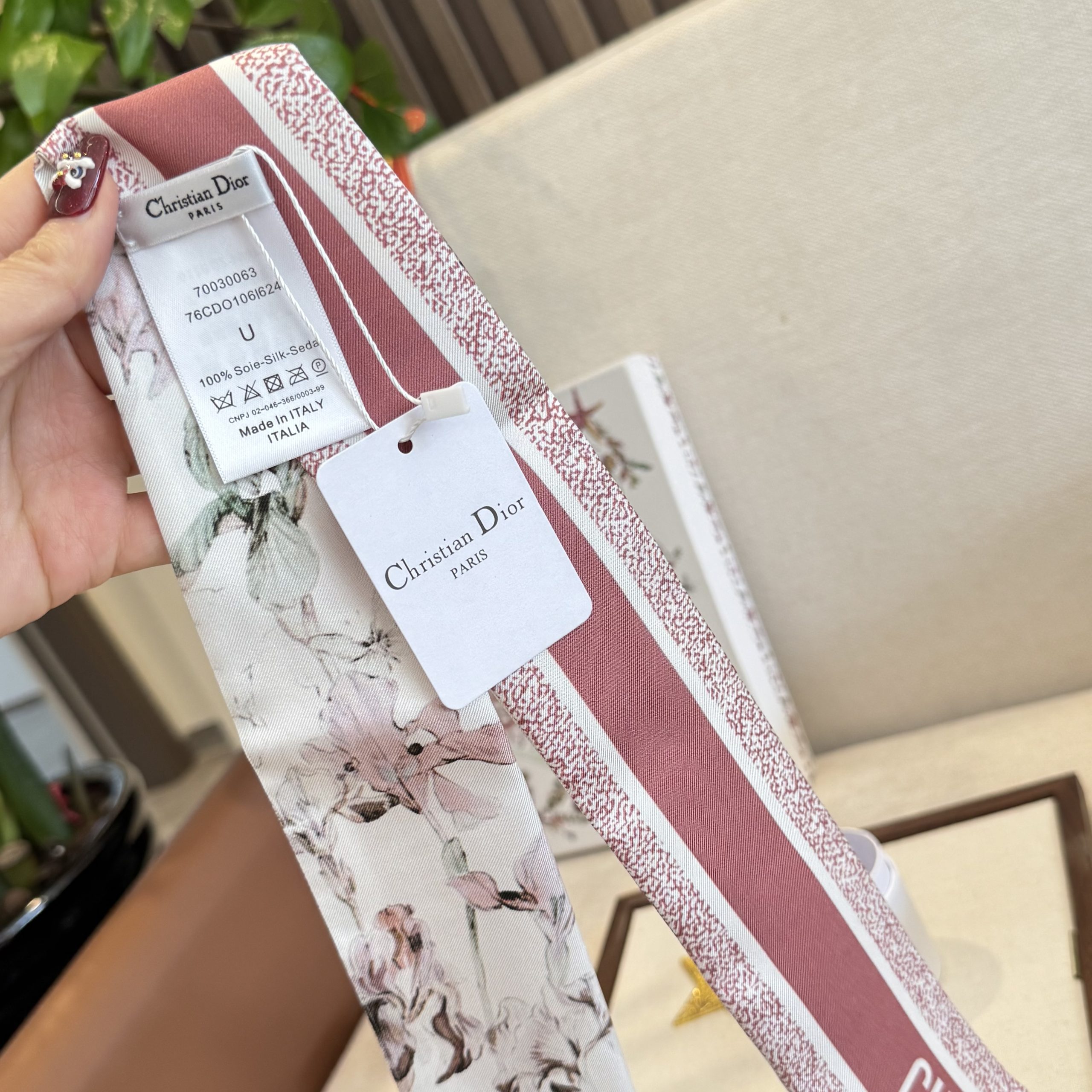 Dior一比一粉色花卉飄帶絲巾法式雙面小絲帶| 12 Dior一比一粉色花卉飄帶絲巾法式雙面小絲帶