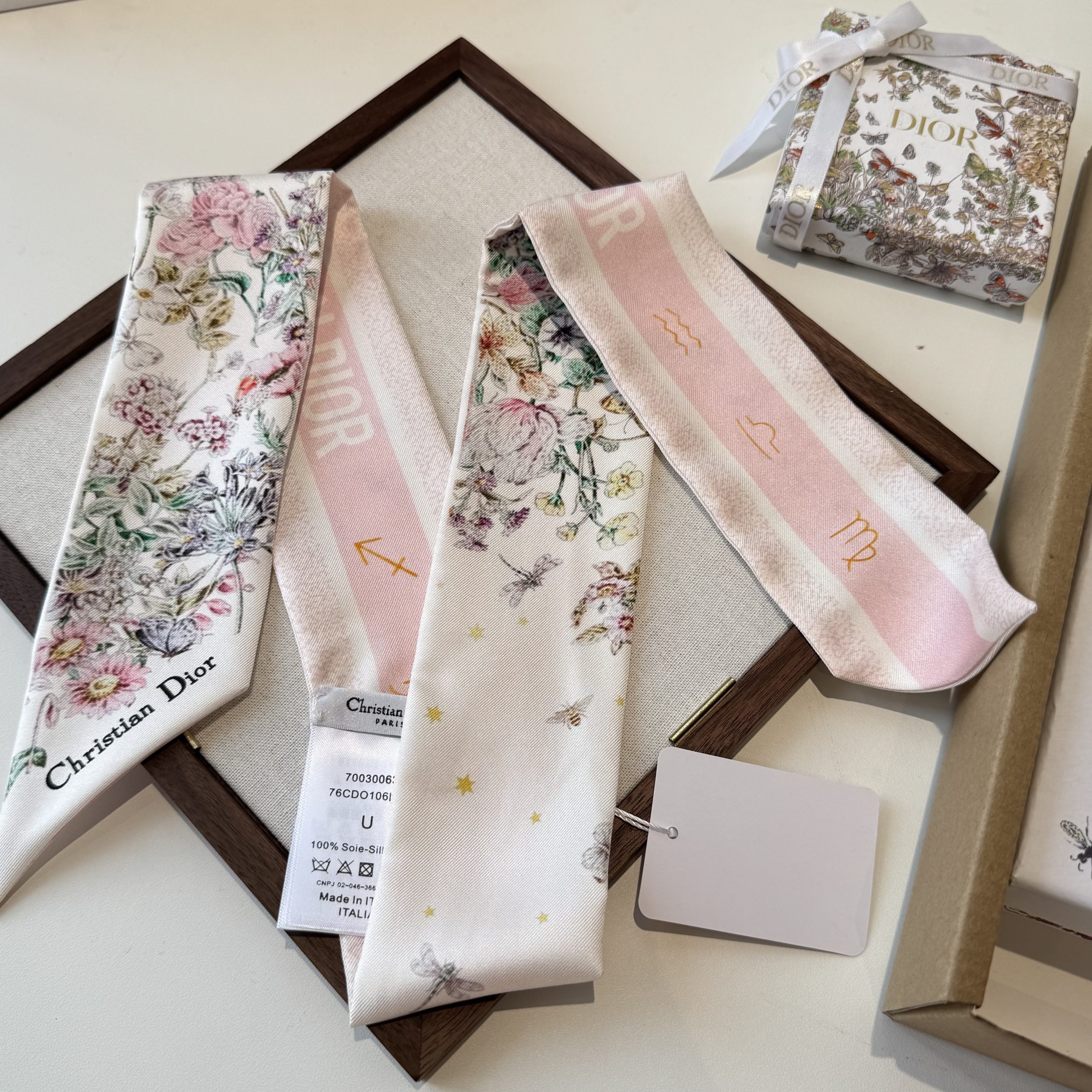 Dior一比一粉綠花卉刺繡風雙面小絲巾飄帶| 8 Dior一比一粉綠花卉刺繡風雙面小絲巾飄帶